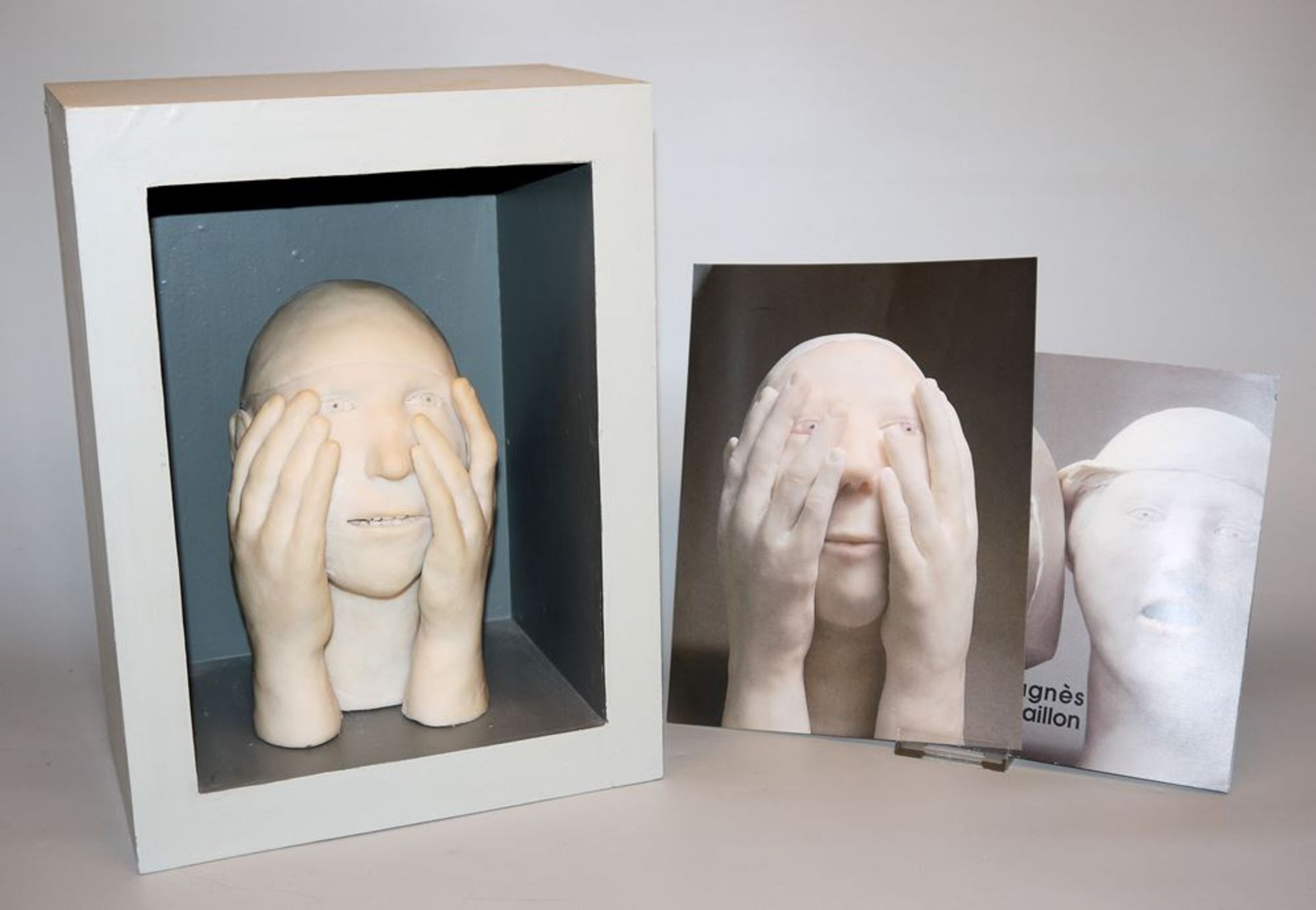 Agnès Baillon, "Les mains sur les yeux", sculpture from 2002, with monographic catalogue