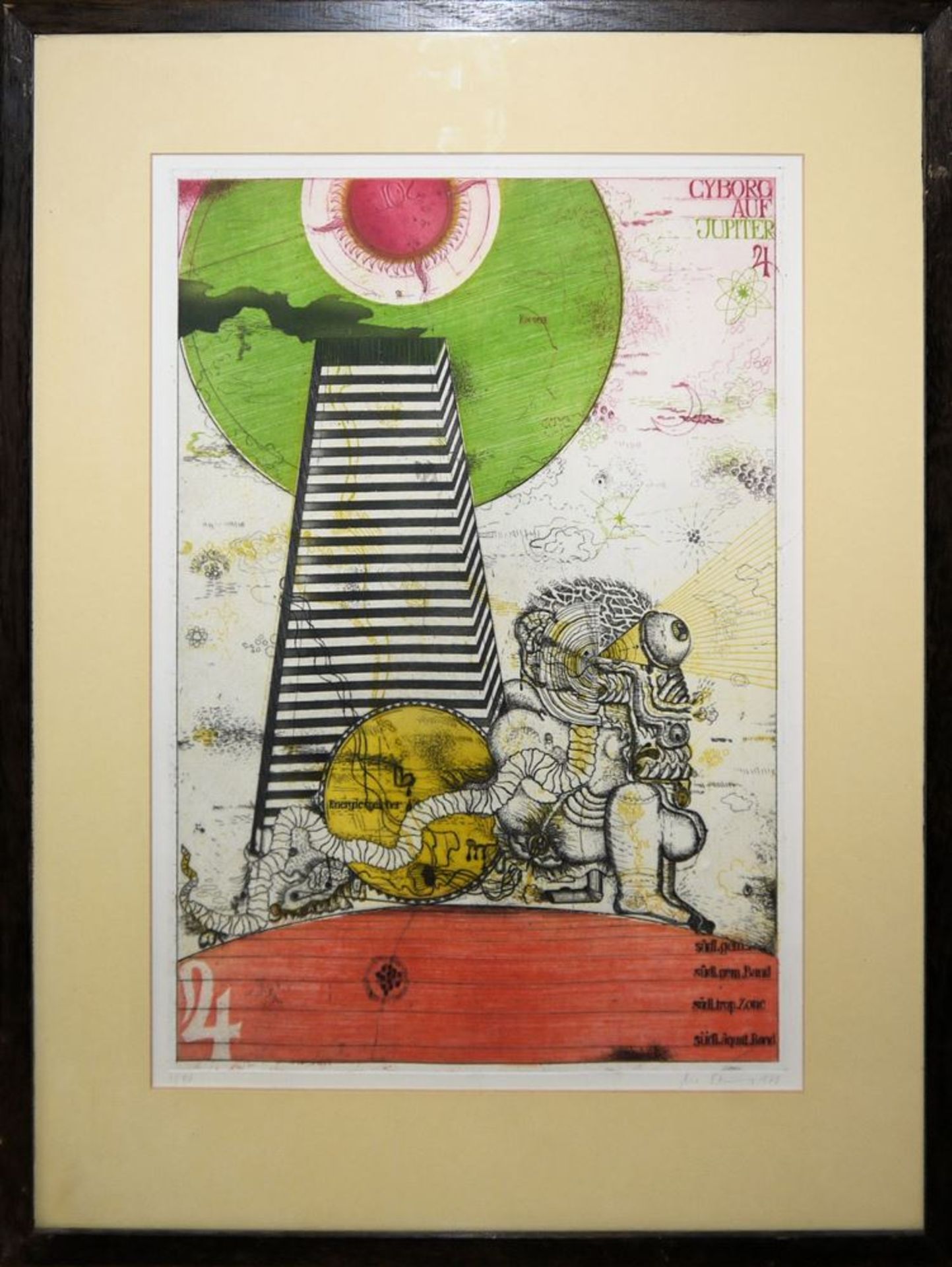 Uwe Bremer, "1ste Sonnencyclopaedie", portfolio with 4 large colour etchings, sign., Ed. Hilger Vie