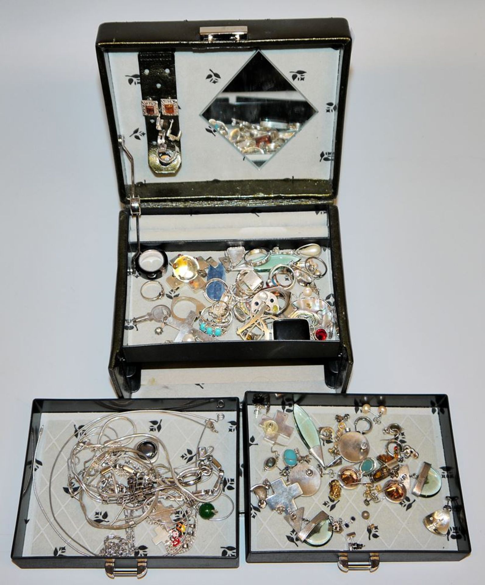 Collection of silver jewellery in jewellery box