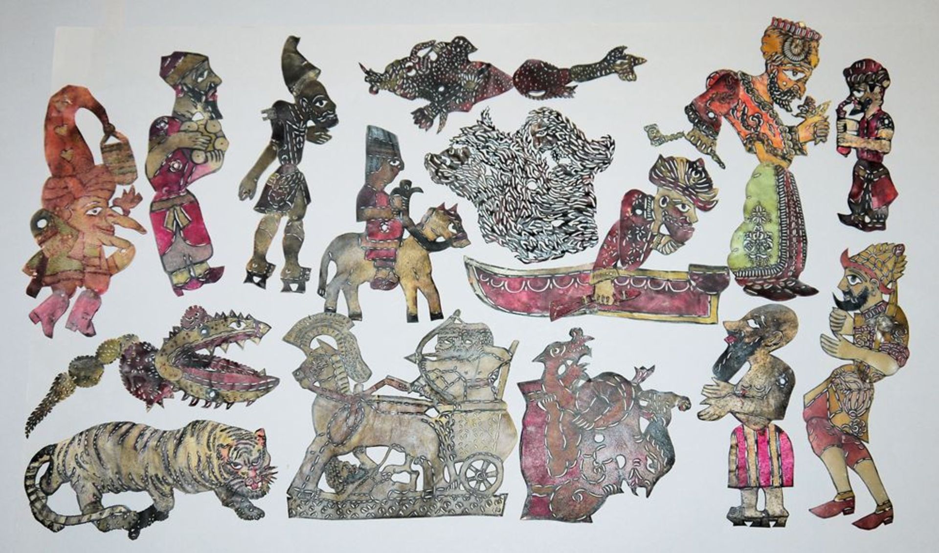 15 figures from the Hacivat-Karagöz shadow play, Turkey a.o., 20th century