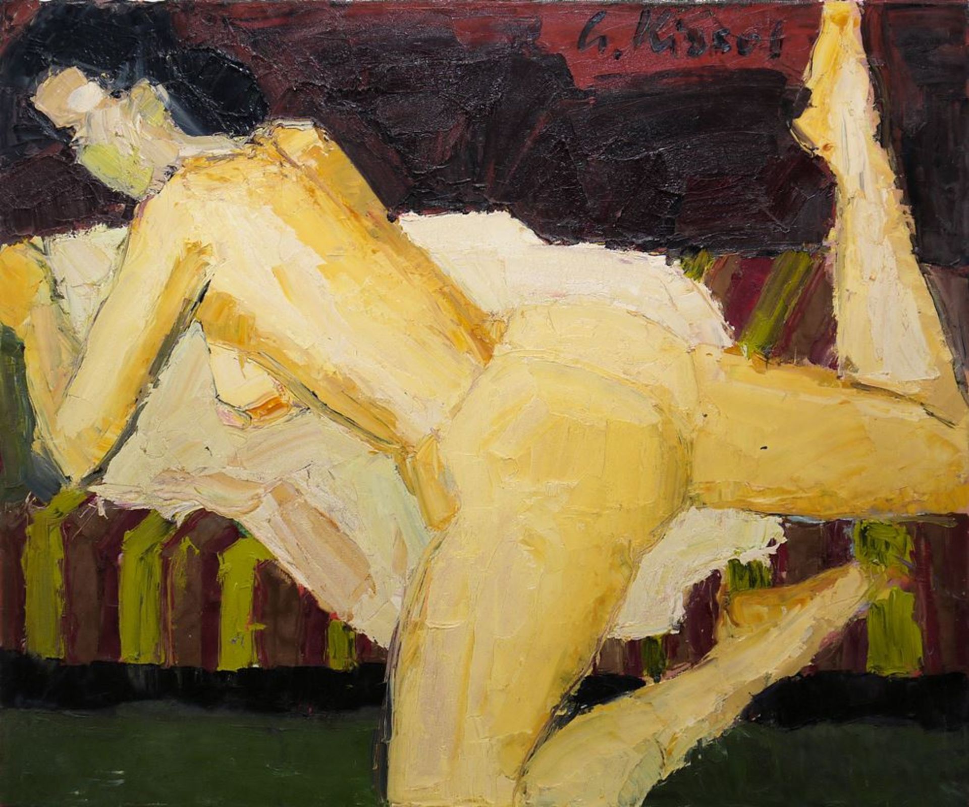 Gernot Kissel, large female nude in yellow, oil painting