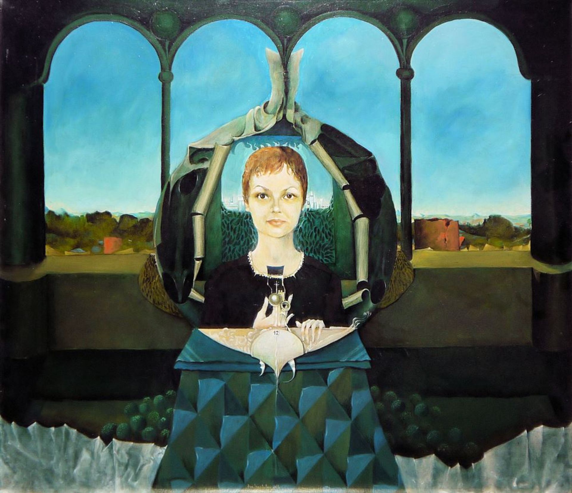 Joe Hackbarth, "Maria", surreal-fantastic oil painting 1966/70, framed, with the monograph "Joe Hac