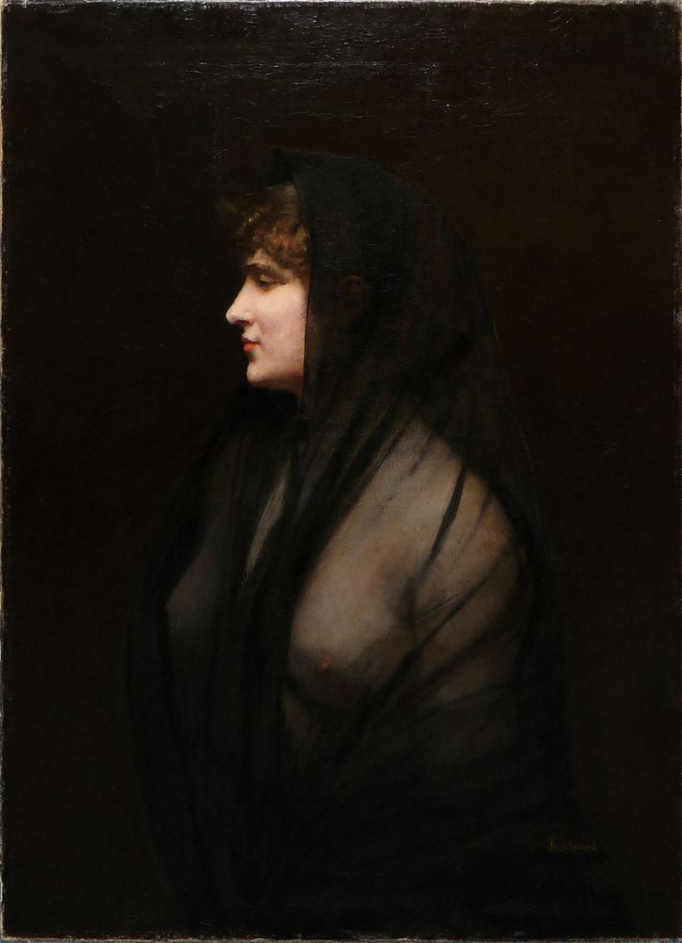 Jean Béraud, Environment, bust portrait of a veiled woman, oil painting, without frame