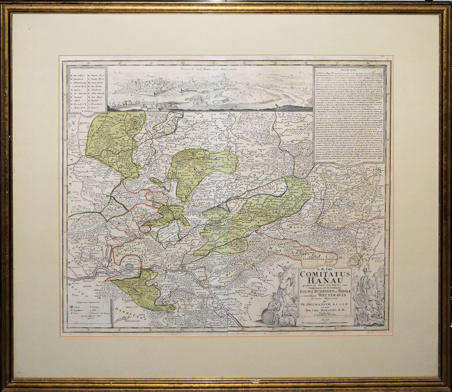Homann map from 1728: "S. R. Imp. Comitatus Hanau", framed