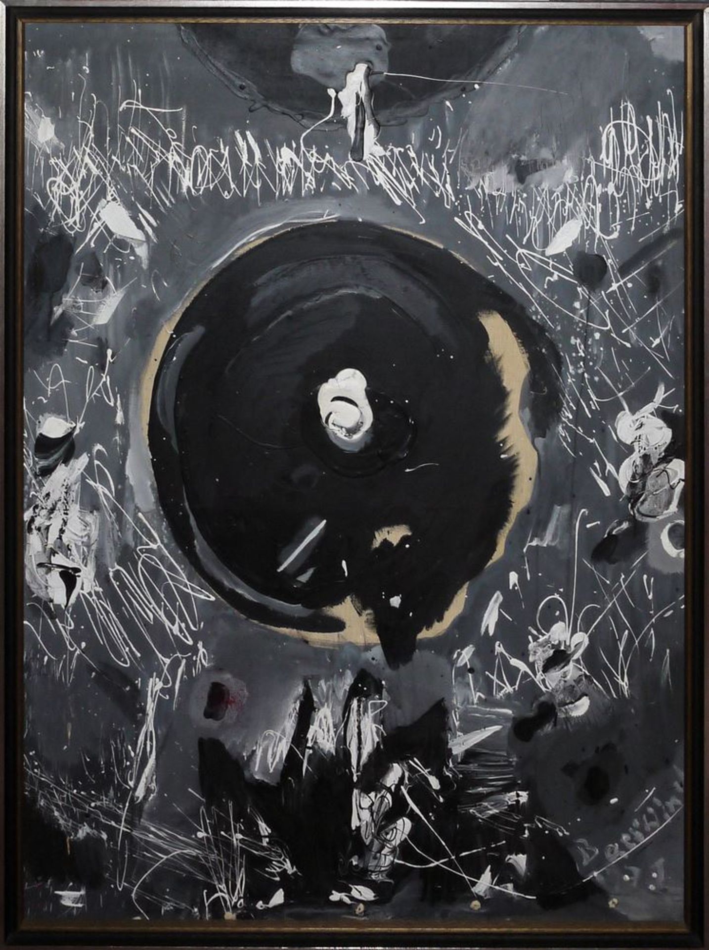 Rudi Baerwind, "Point noir dans l'espace", signed oil painting from 1971