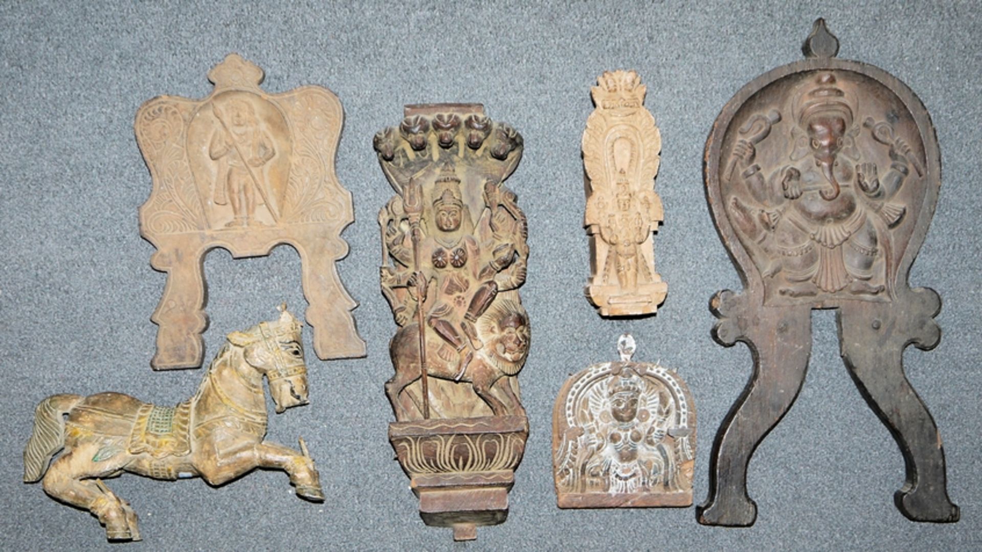 Six fragments of wooden architecture and processions, South India 19th/20th century