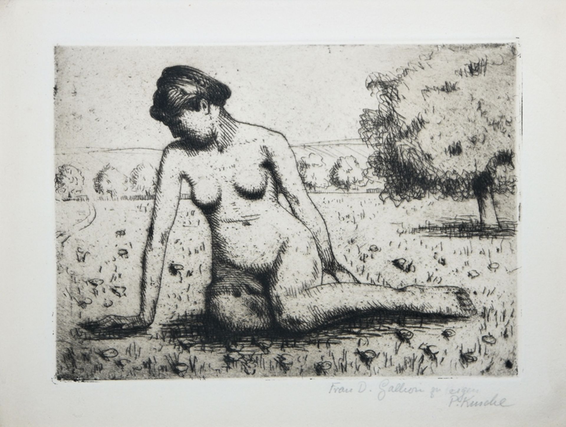 Marc Chagall / Paul Kusche, Abraham & Sarah, colour litho from 1956 / female nude, sign. Etching 19 - Image 3 of 3