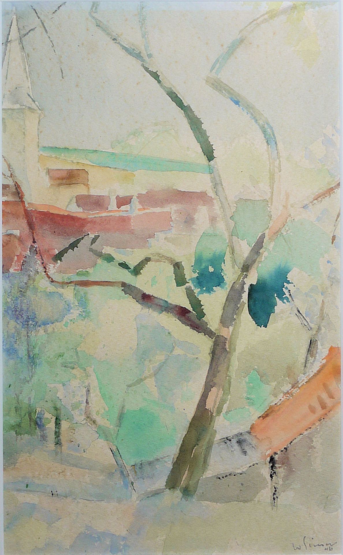 Walter Eimer, "Landschaft mit Baum", Aquarell von 1946 & "Mannheim, Rheinauhafen", Radierung, beide - Bild 3 aus 6