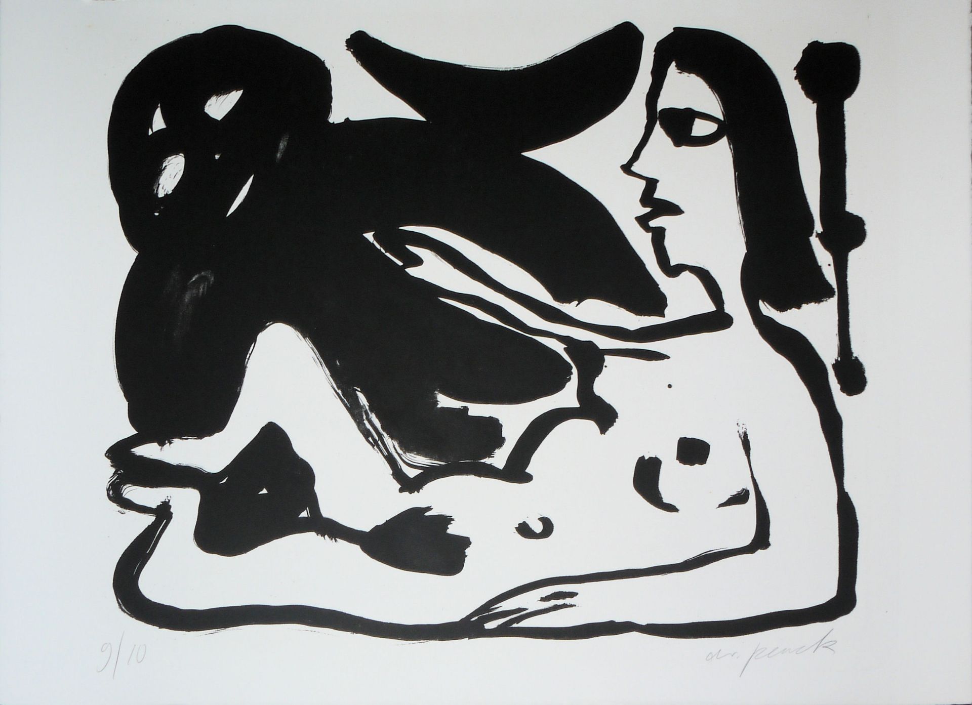 A. R. Penck, Woman with Demon, signed lithograph from 1994