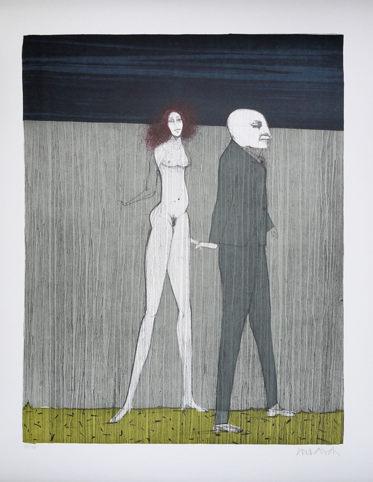 Paul Wunderlich, Maler und Modell, signierte Farblithographie von 2001