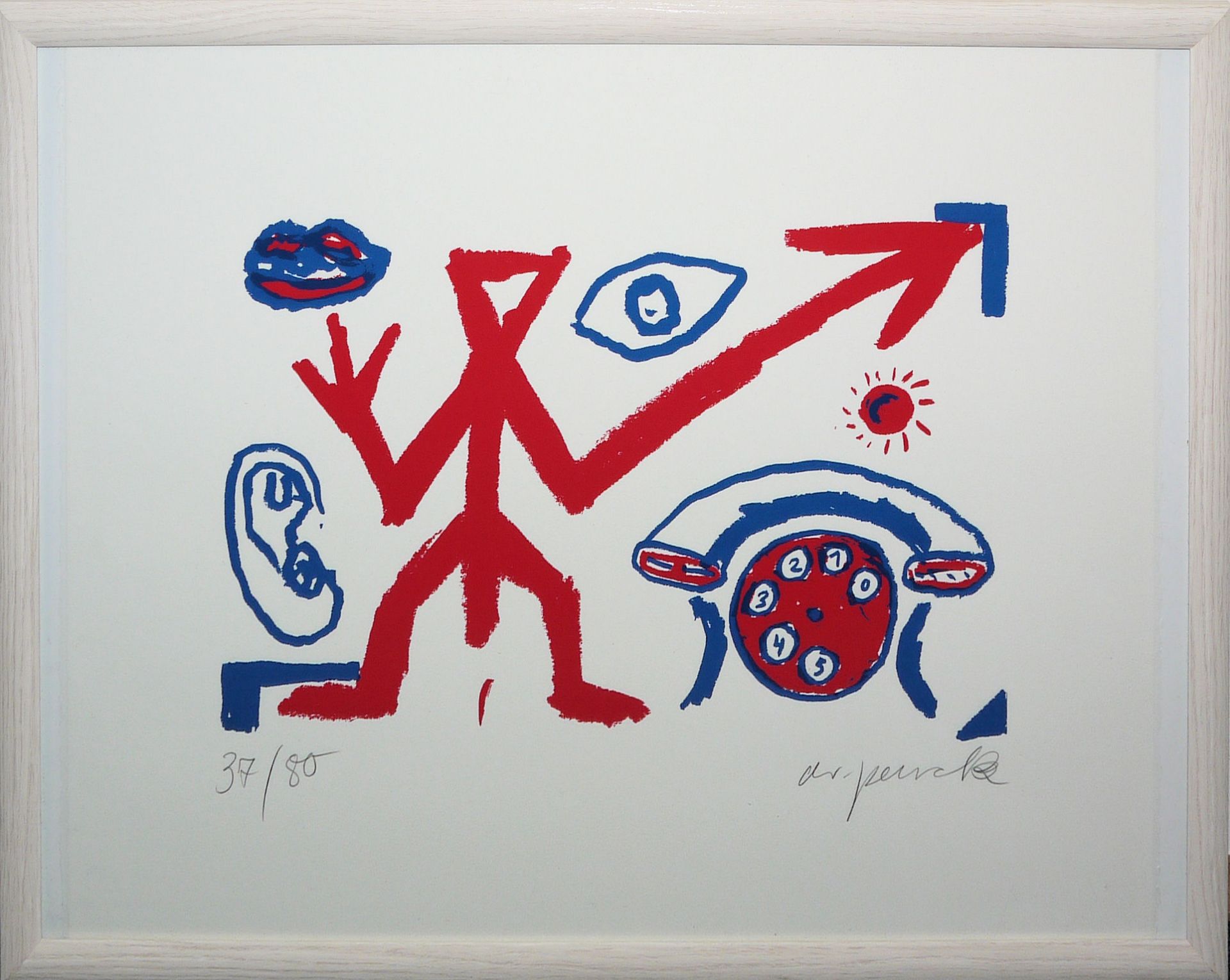 A.R. Penck, "Rufnot", signierte Farbserigraphie von 1992