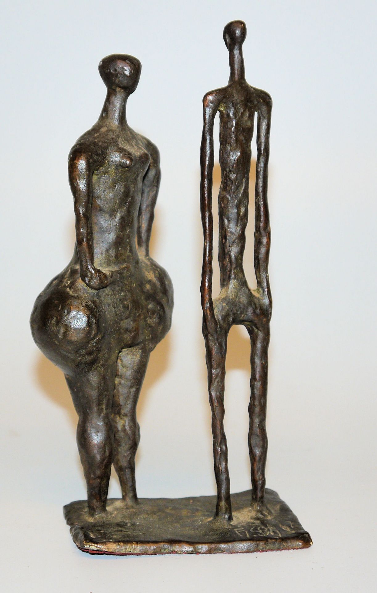 Horst Schöneich, Voluptuous Woman and Thin Man, bronze sculpture from 1962