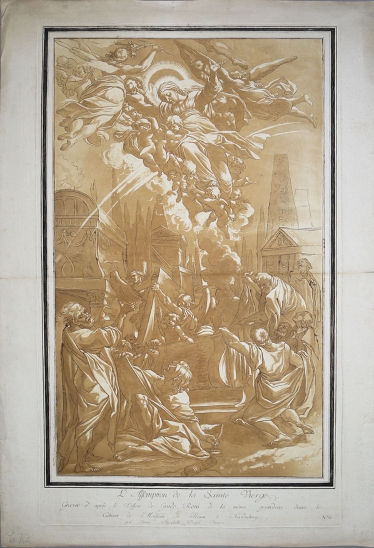 Barocke Zeichnung "Vanitas" um 1750 & Johann Gottlieb Prestel, "L'Assomption de la Sainte Vierge",  - Bild 2 aus 3