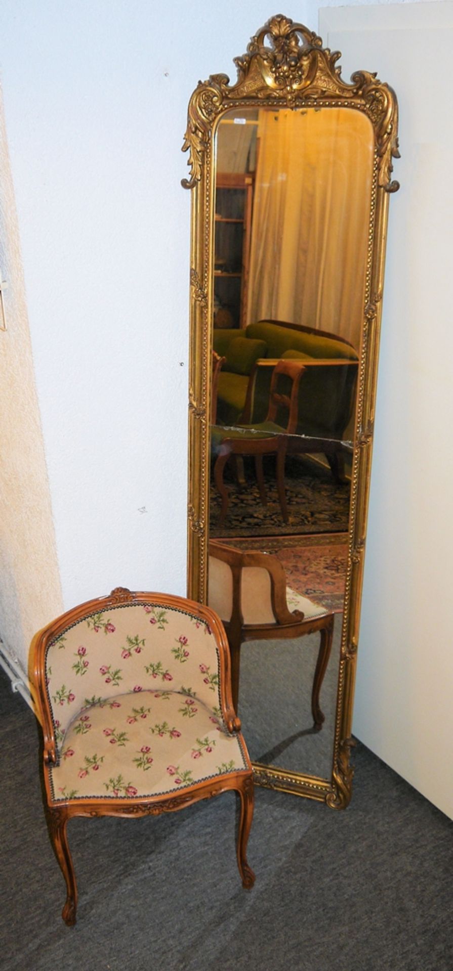 Stately Napoleon III trumeau mirror, 19th century and small bergère