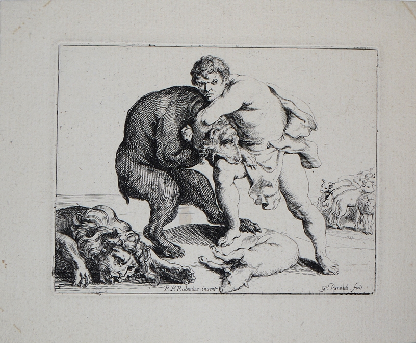Willem Panneels after Peter Paul Rubens, Hercules Conquering the Bear, etching c. 1625
