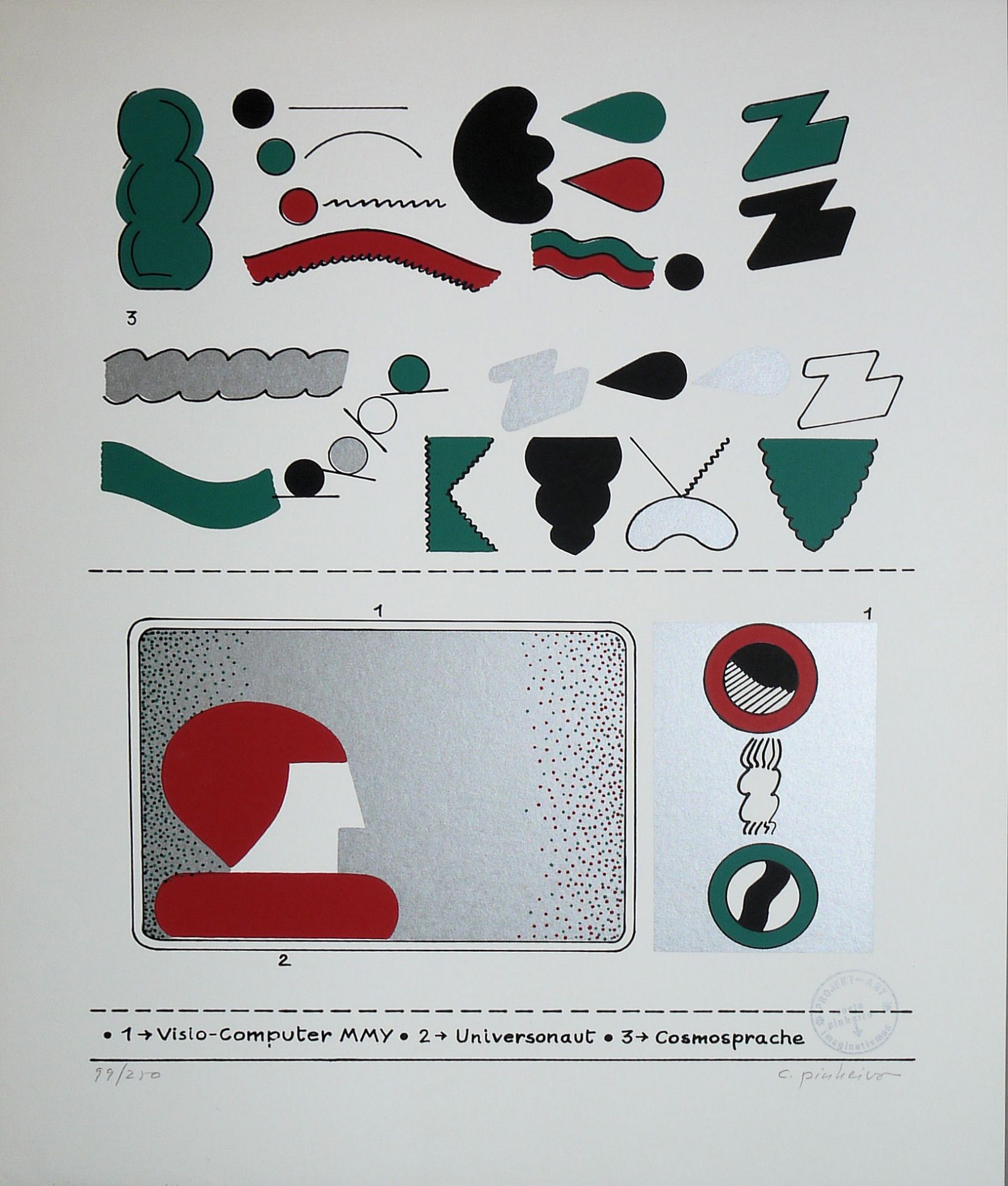 António Costa Pinheiro, Abstrakte Komposition, signierte Farbserigraphie