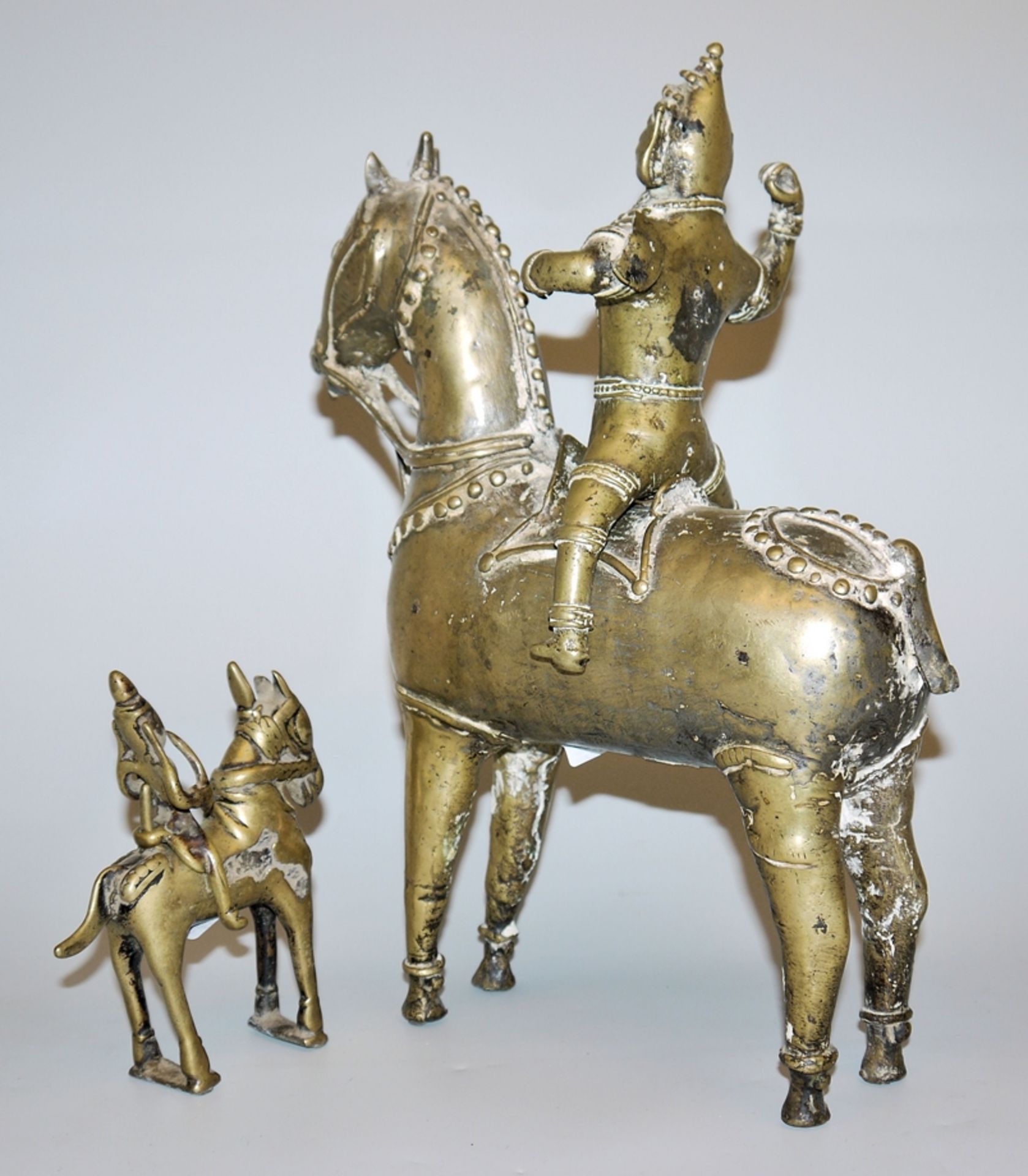 Large and small bronze equestrian statue, Tamil Nadu and Maharashtra, India 19th & 17th c. - Image 2 of 2