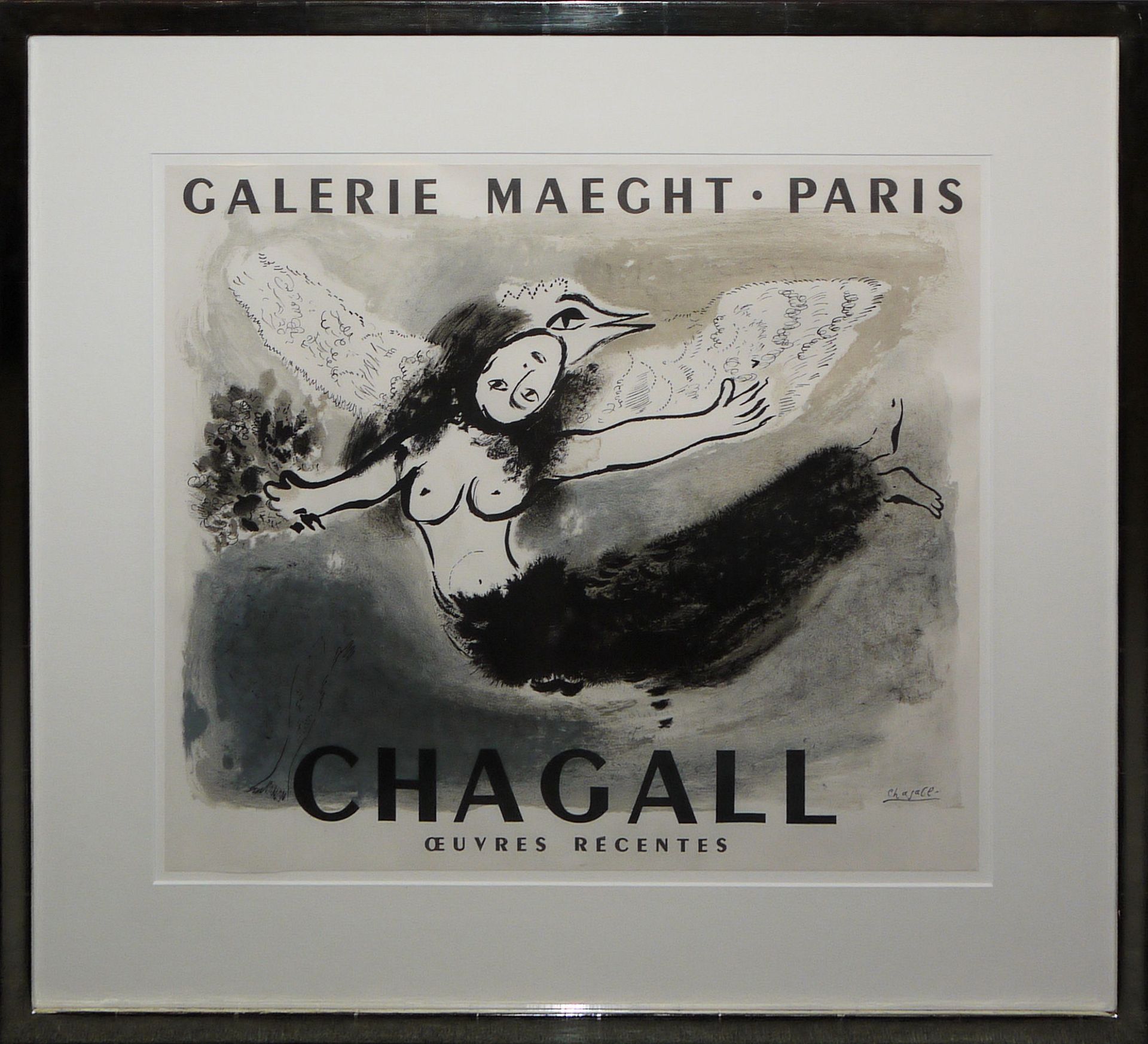Marc Chagall, "Femmes-Oiseau (Vogelfrau)", Farblithographie, Plakat für Ausstellung bei der Galerie