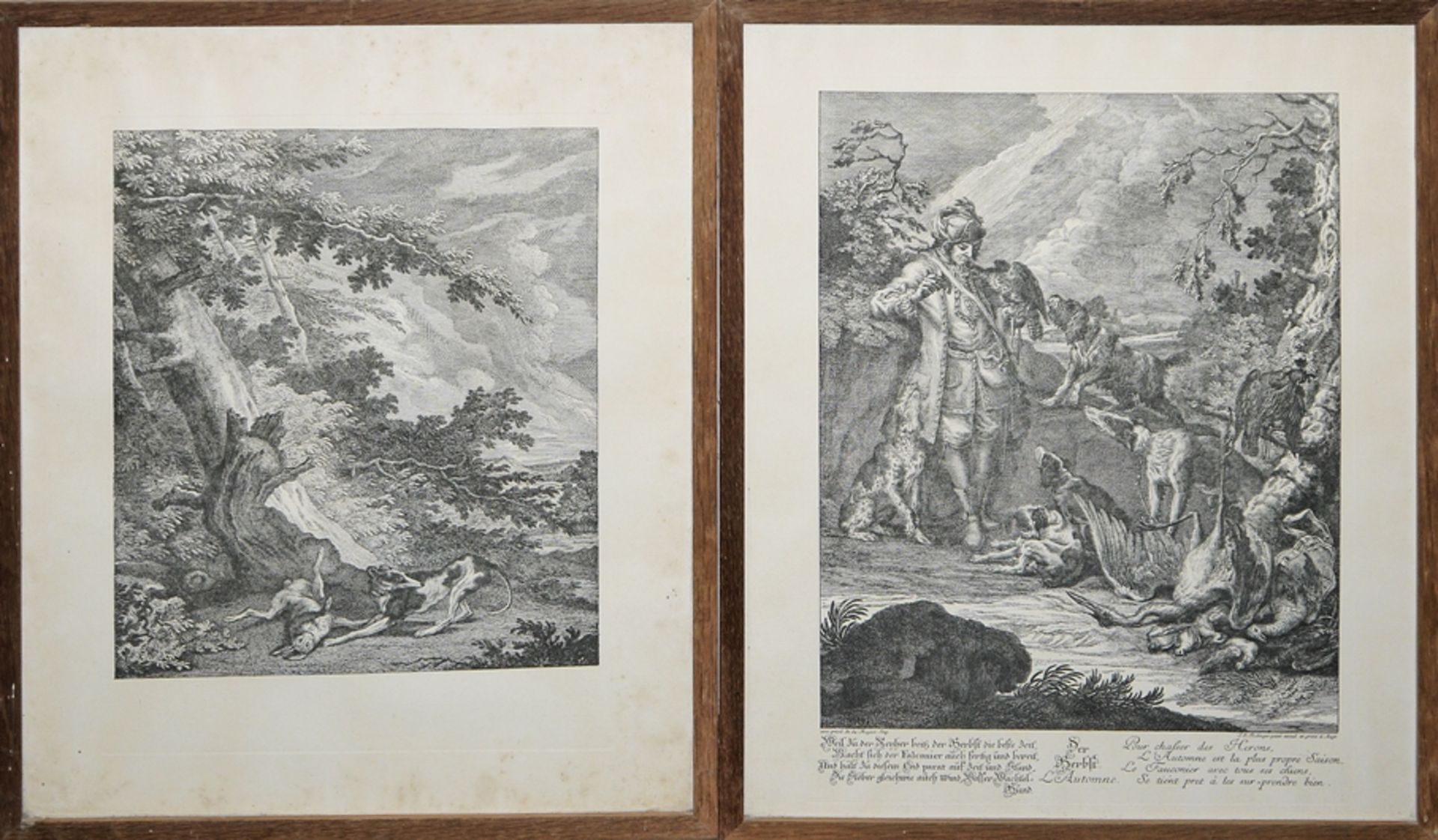 Johann Elias Ridinger, 4 Kupferstiche mit waidmännischem Allegorie und Wildtieren, gerahmt - Bild 3 aus 3