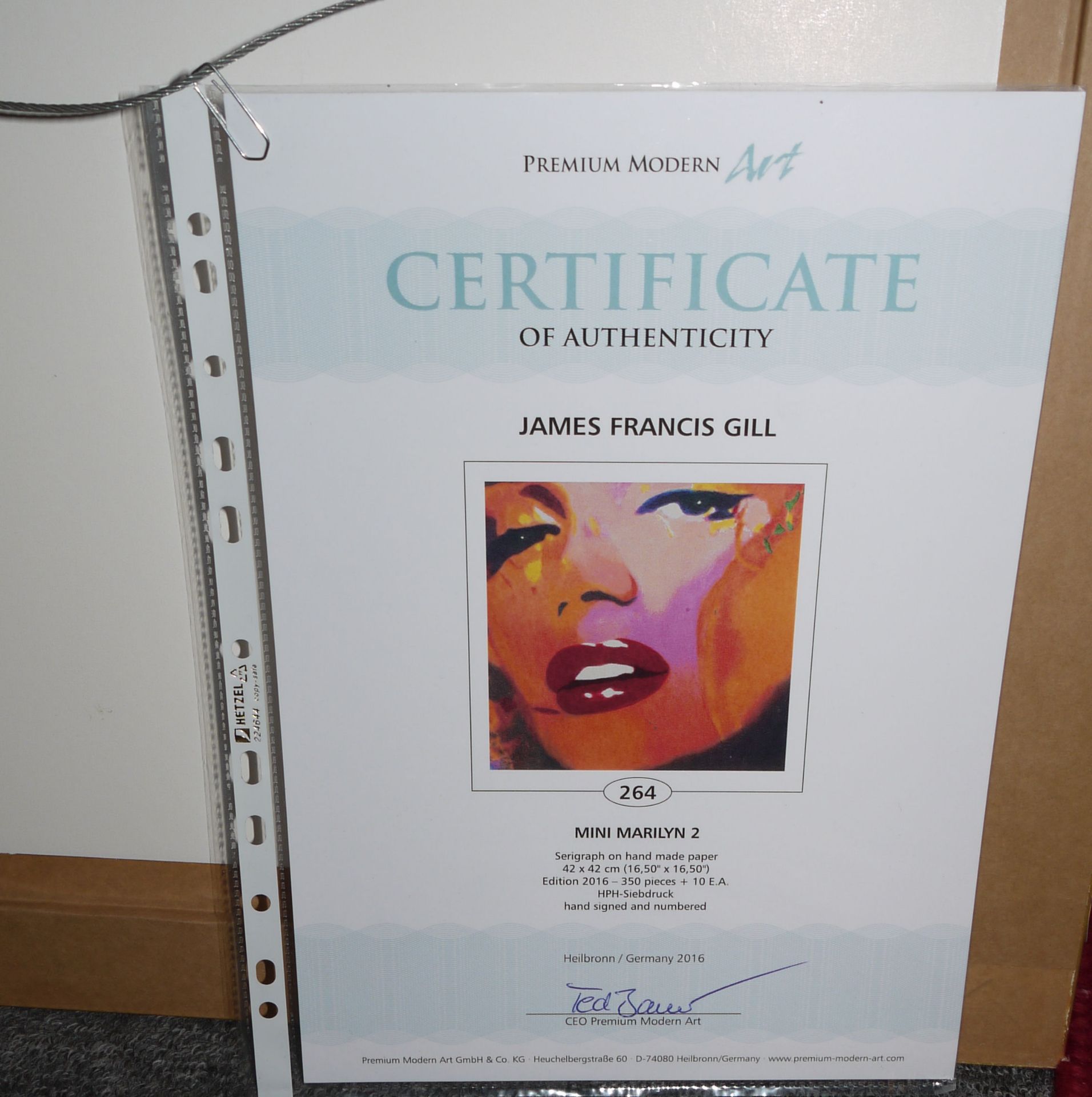 James Francis Gill, Mini Marilyn 2, signierte Farbserigraphie von 2016, galeriegerahmt, mit Zertifi - Bild 4 aus 4