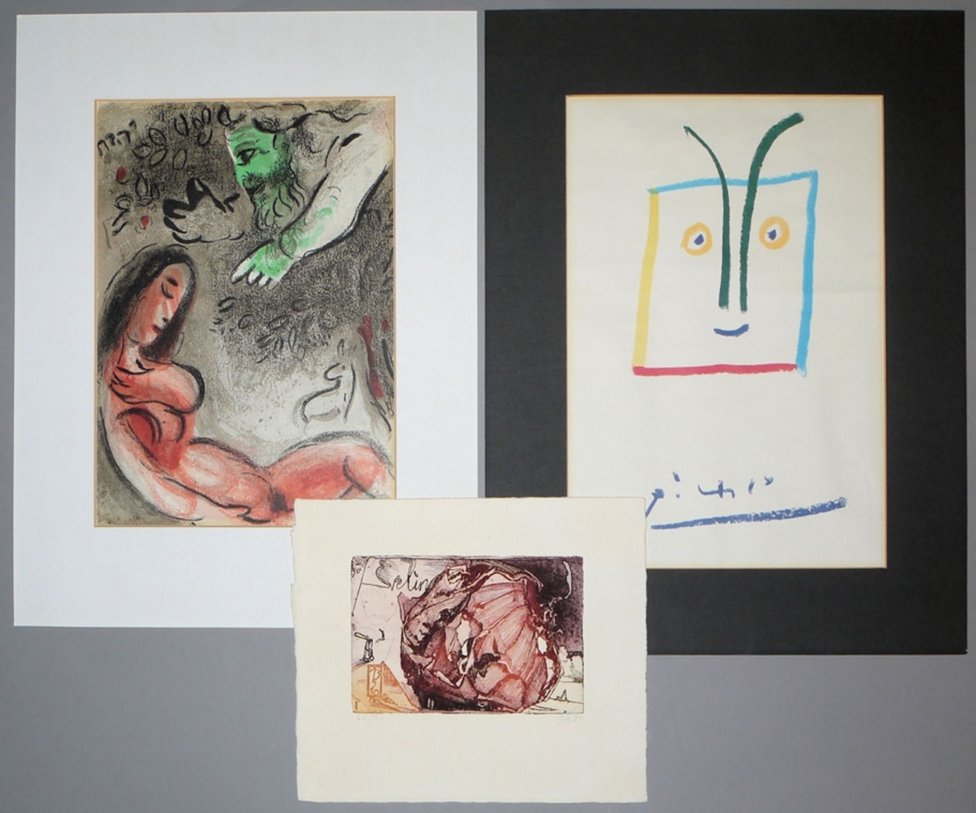 Marc Chagall, Pablo Picasso und Horst Janssen, drei Graphiken