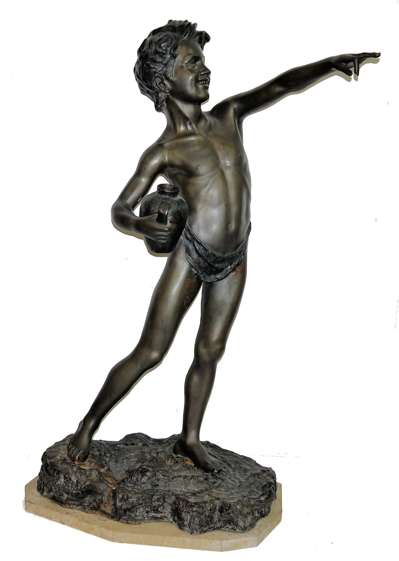 Giovanni De Martino, large bronze sculpture Young Fisherman with Crab