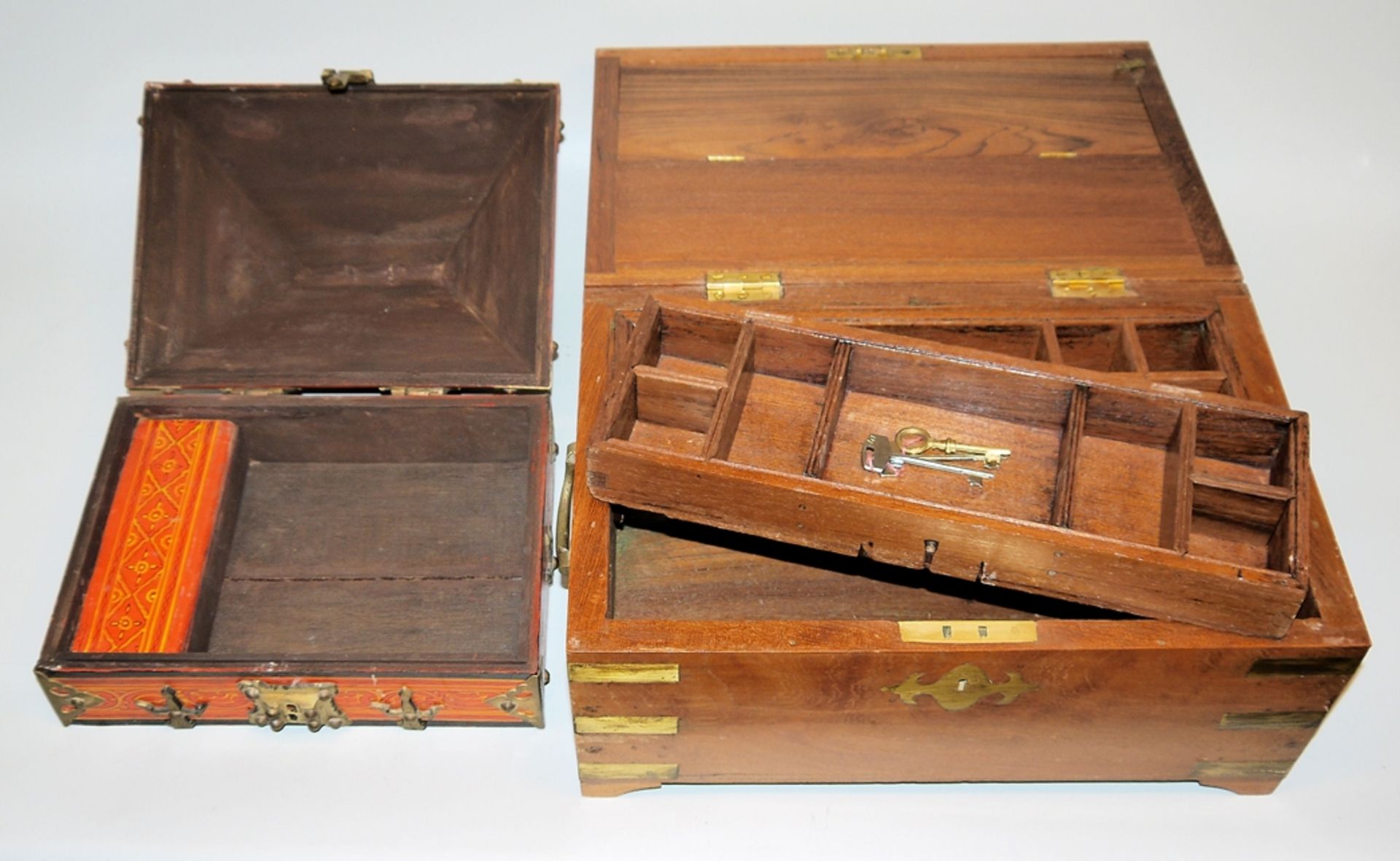 Two Indian wooden jewellery or utensil boxes - Image 2 of 2