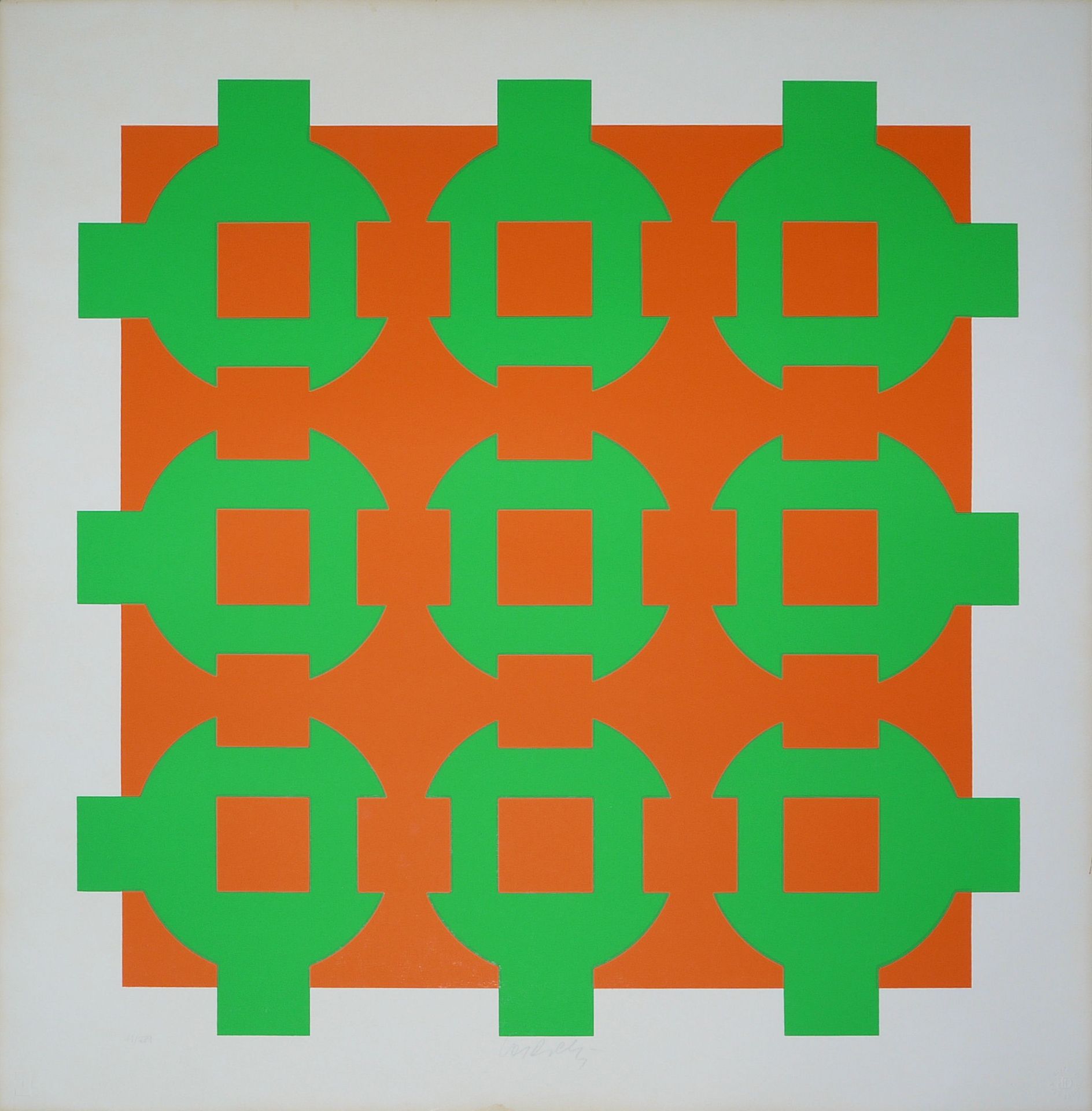 Victor Vasarely, "Procion D", signierte Serigraphie von 1967, dasselbe Motiv 2x in Kleinformat und 