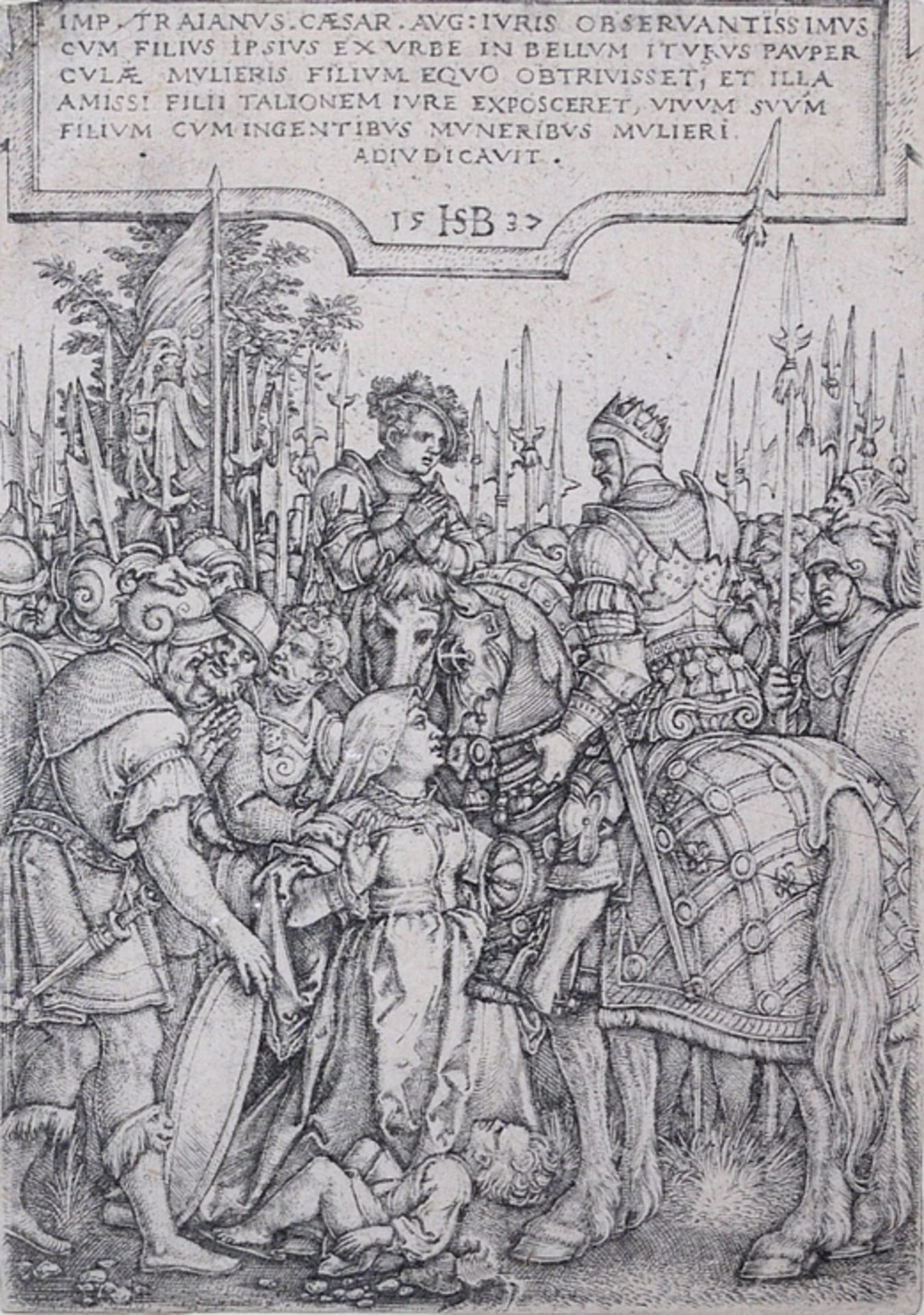 Hans Sebald Beham, Trajans Gerechtigkeit & Alexander Magnus, Kupferstich von 1537 / Radierung um 15 - Bild 2 aus 2