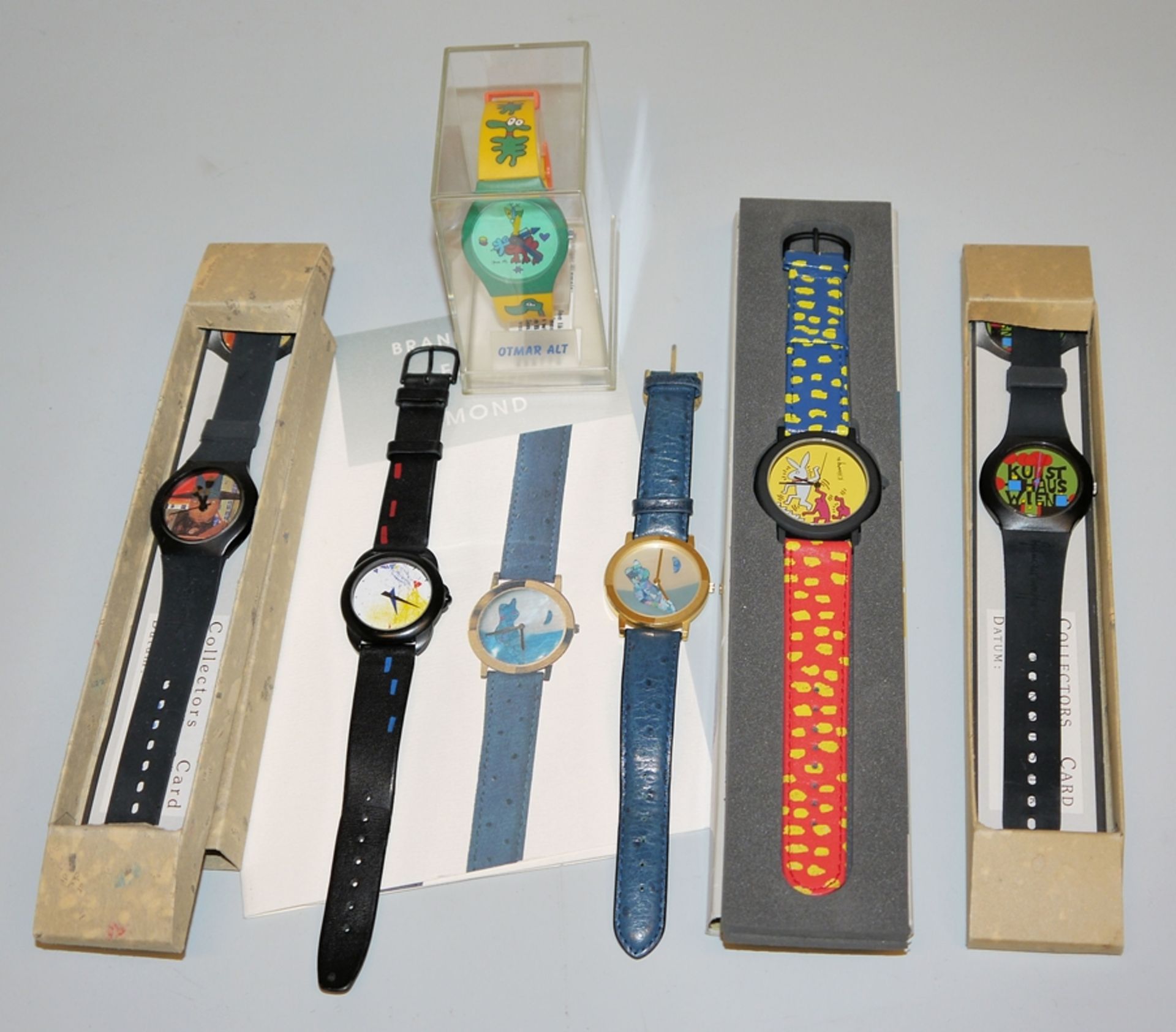 6 artist's watches by Otmar Alt, Friedensreich Hundertwasser, Keith Haring and Karl Brandstätter