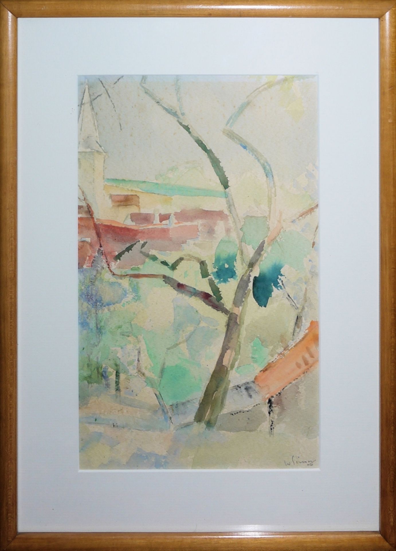 Walter Eimer, "Landschaft mit Baum", Aquarell von 1946 & "Mannheim, Rheinauhafen", Radierung, beide