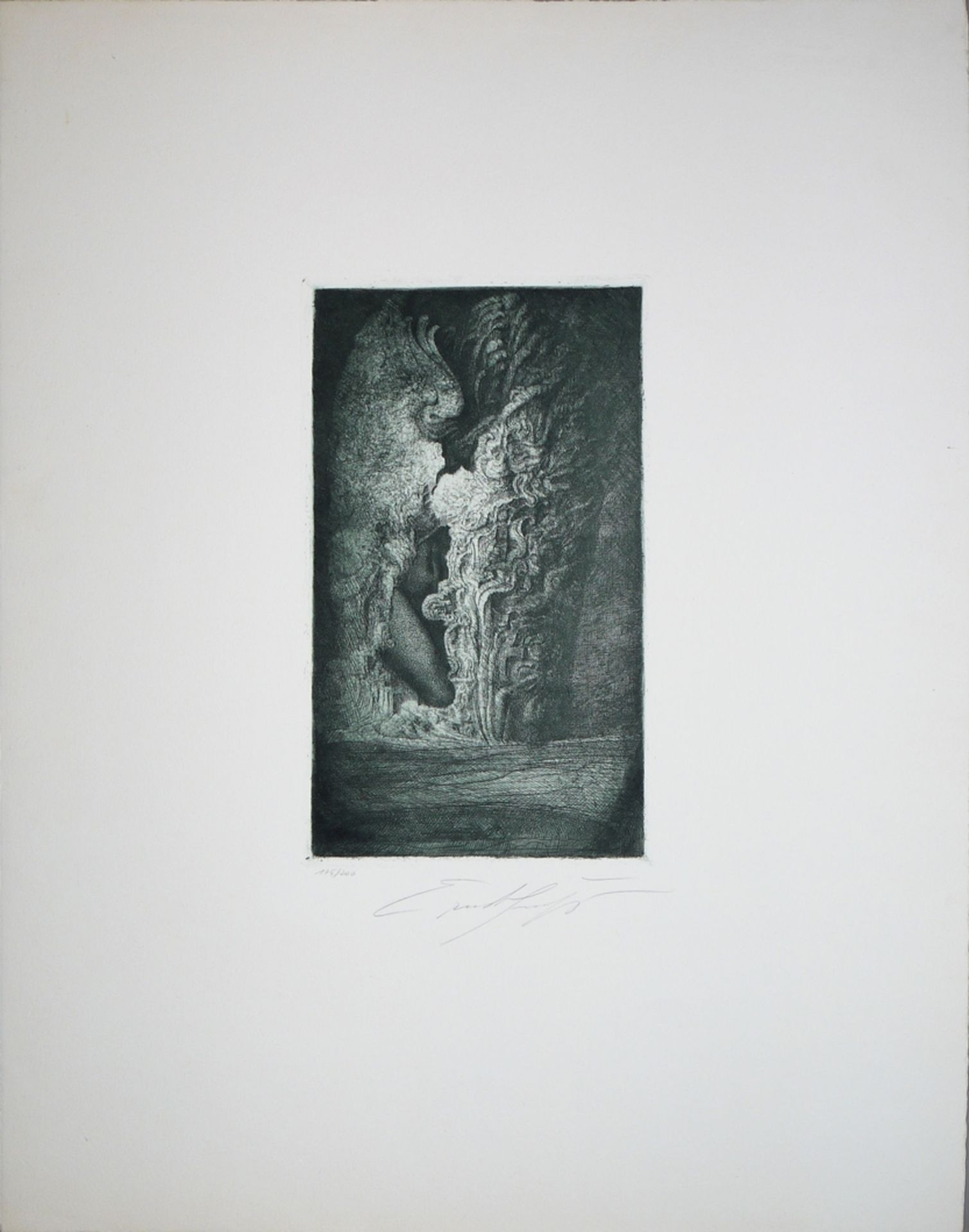 Ernst Fuchs, "Im Herzen der Zypresse", Radierung von 1971, sign.