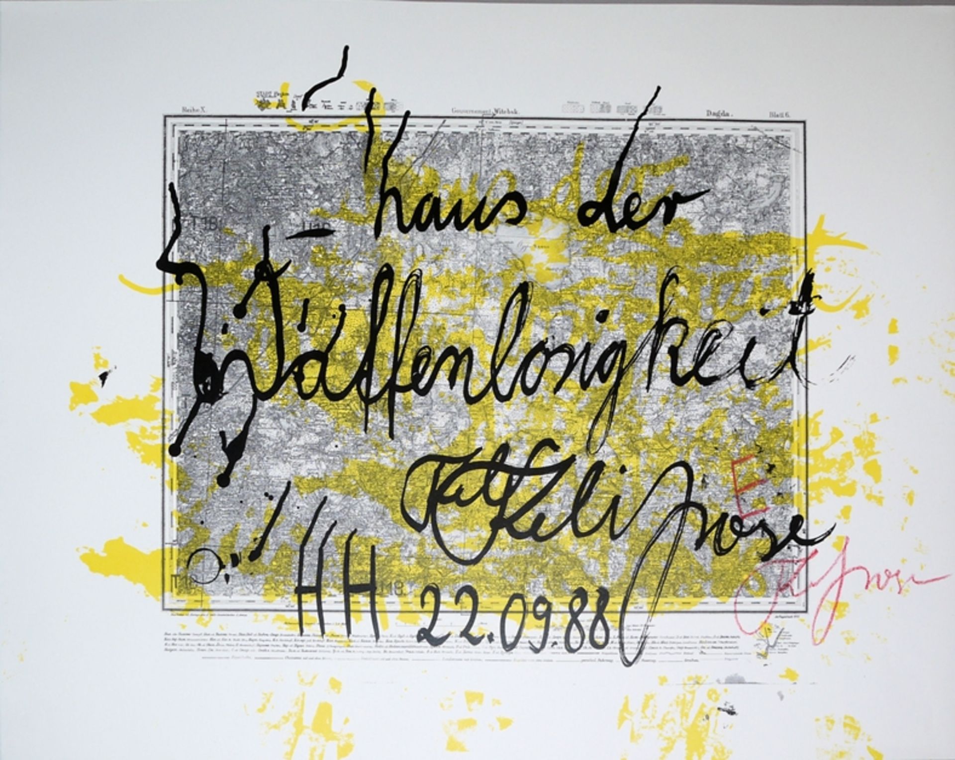 Felix Droese, 2x "Haus der Waffenlosigkeit", Farbserigraphie von 1988 und "Schlüssel im Holz", Holz - Bild 3 aus 4