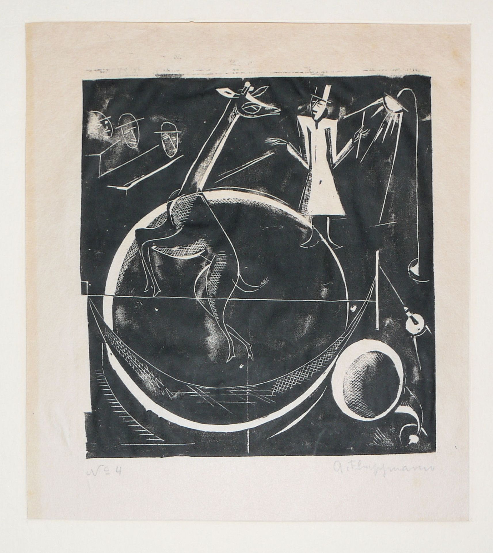 Adolf Fleischmann, Zirkusszene, signierter Linolschnitt von 1931, selten - Bild 3 aus 3