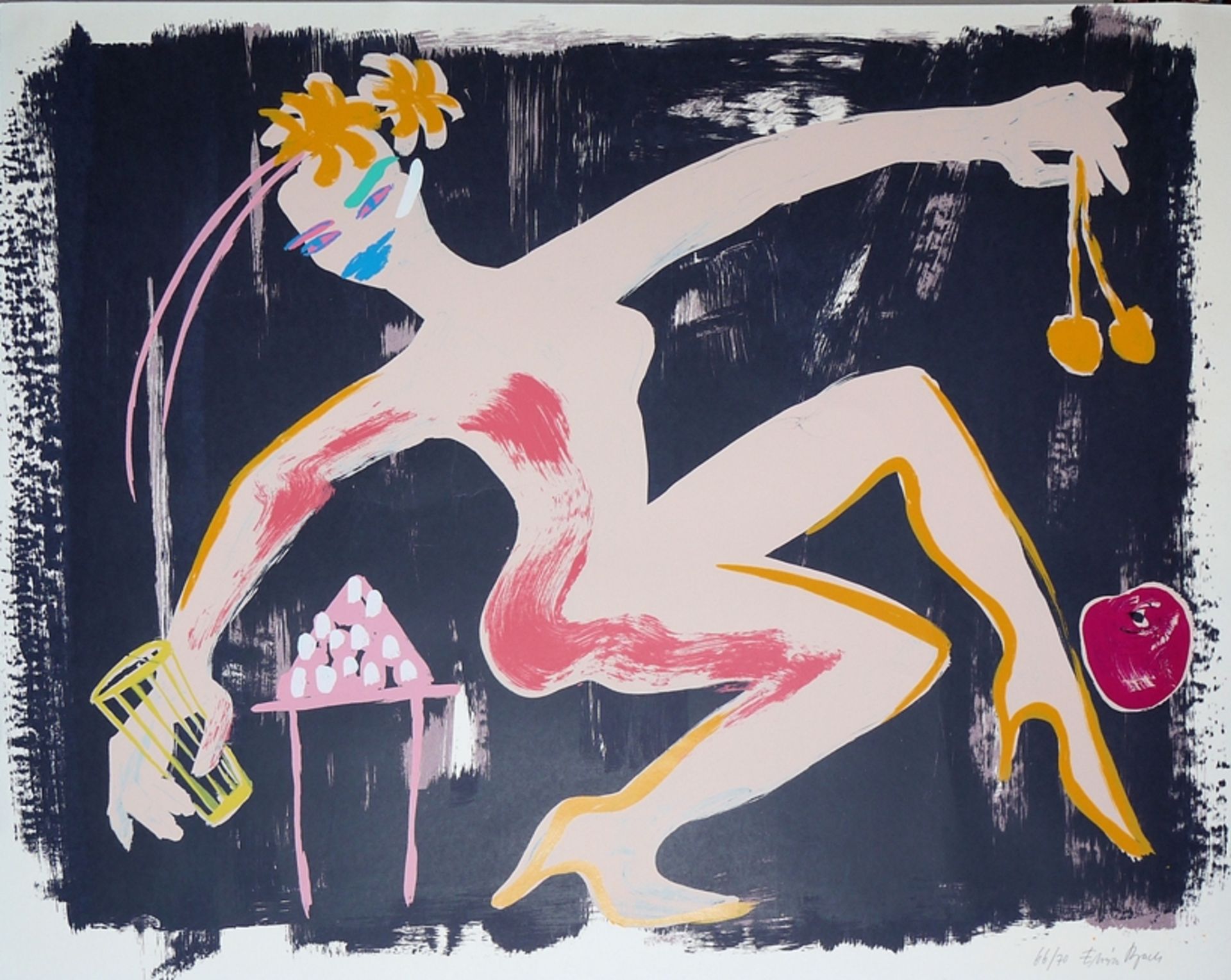 Elvira Bach, Dancing Nude, signed colour serigraph