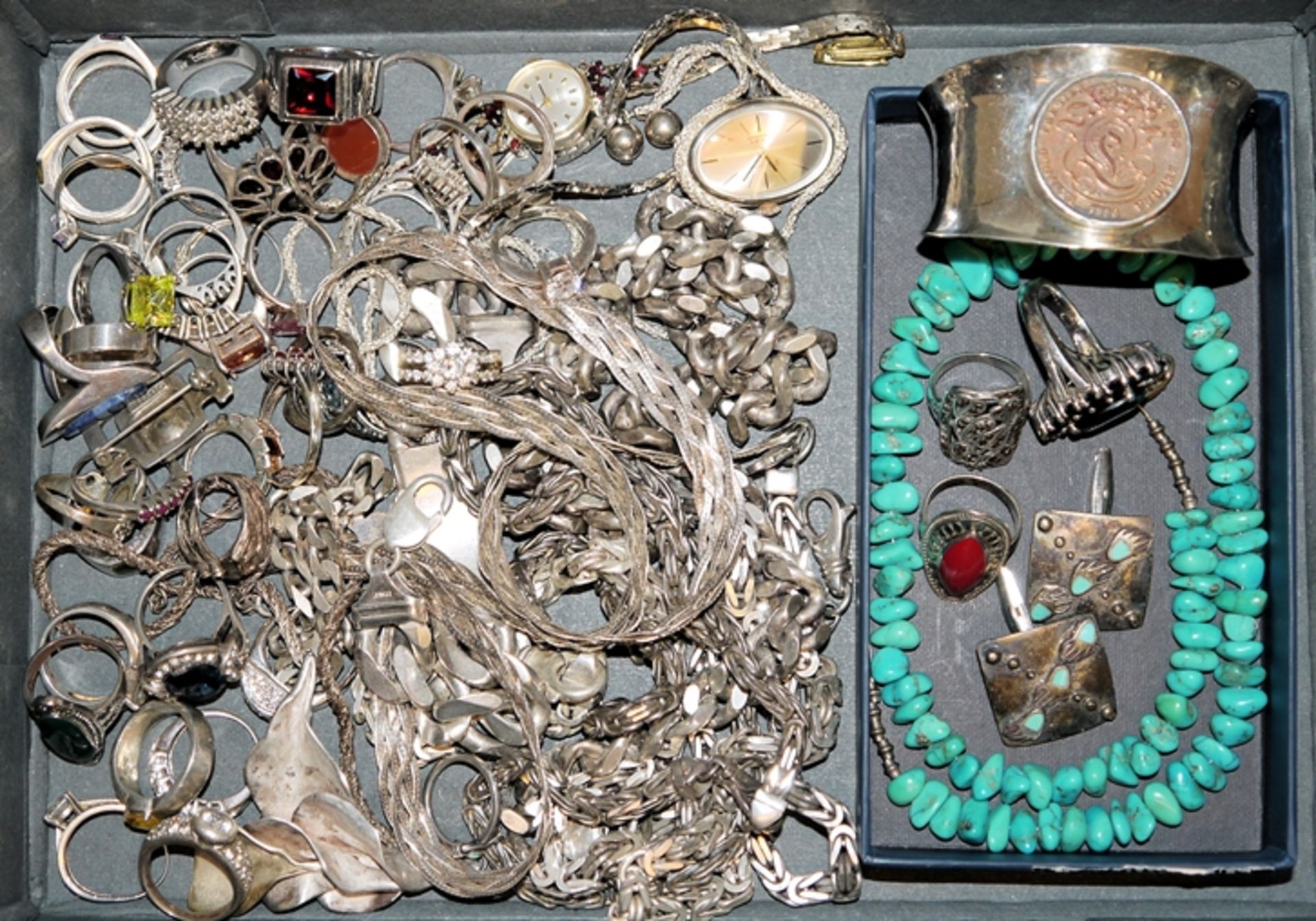 Große Sammlung Silber-Schmuck, u.a. Navajo-Schmuck