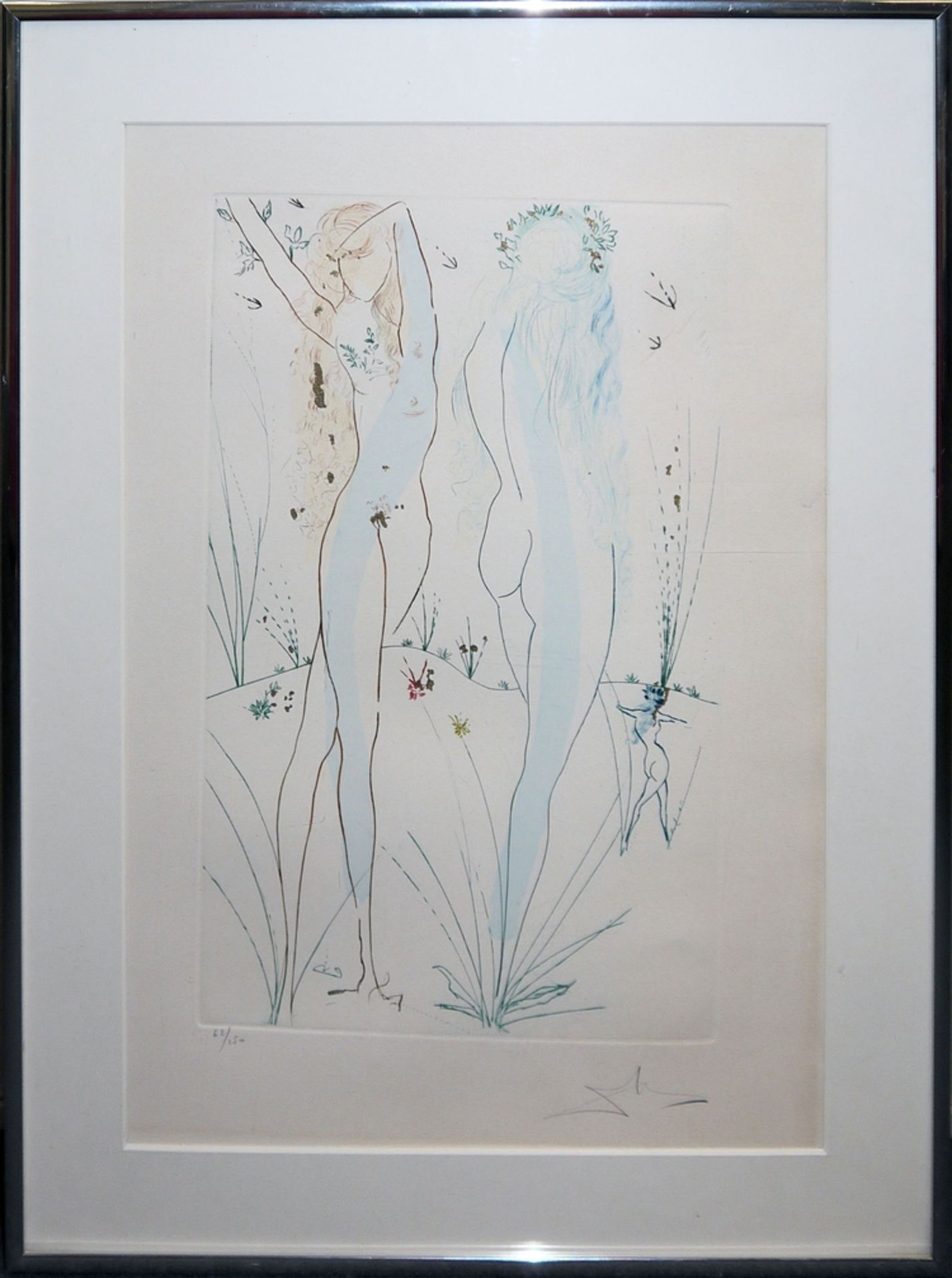 Salvador Dalí, "Return, Sulamit", etching with pochoir and gold plating from 1971 and silver medal