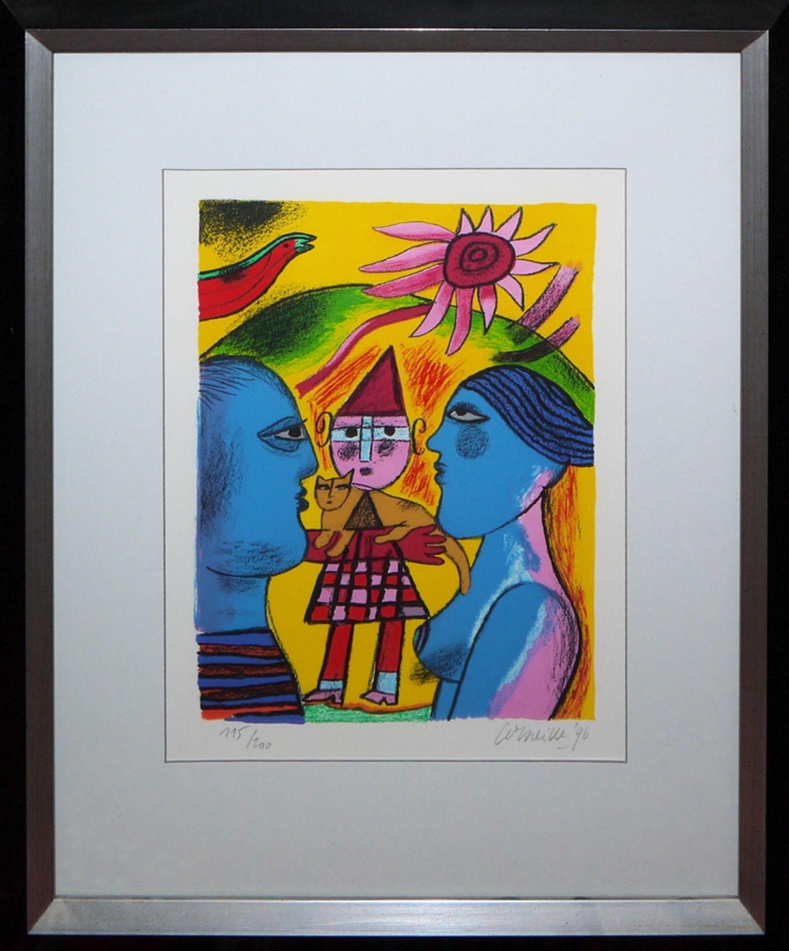 Corneille, "Les beaux jours", 4 signed colour lithographs from 1996, framed