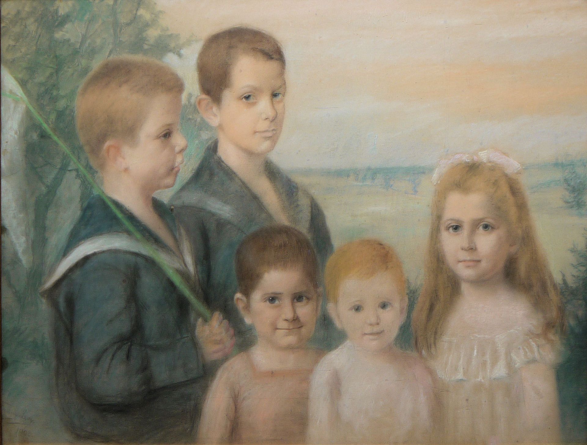 Fanny Levy, 5 children of the Jewish community Randegg/Konstanz, large pastel from 1909, framed und