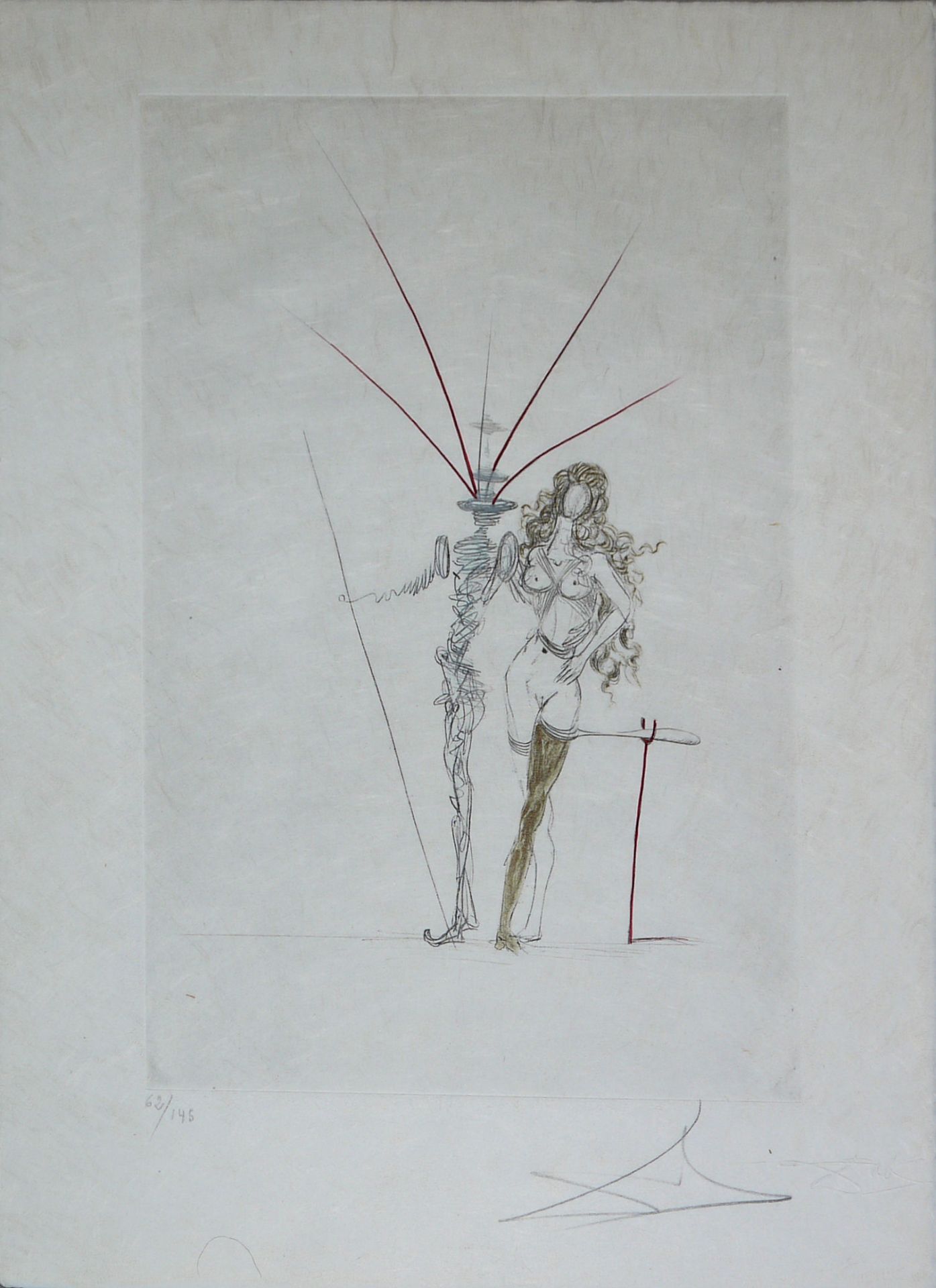 Salvador Dalí, 7 sheets from "Poèmes secrets d`Apollinaire", watercolour drypoint etchings on Japan - Image 7 of 8