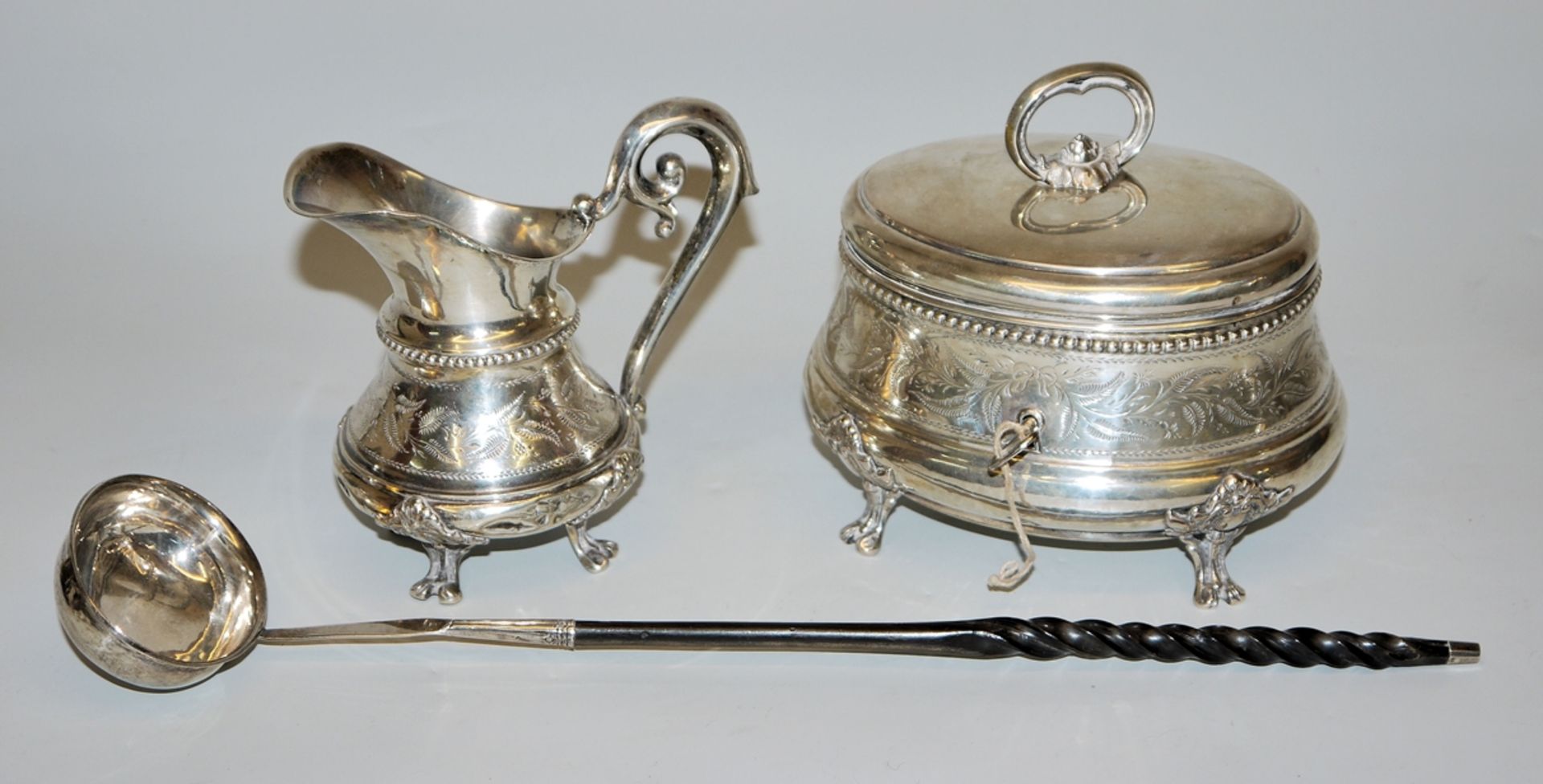 Sugar bowl & milk jug and ladle, silver, 2nd half of the 19th century