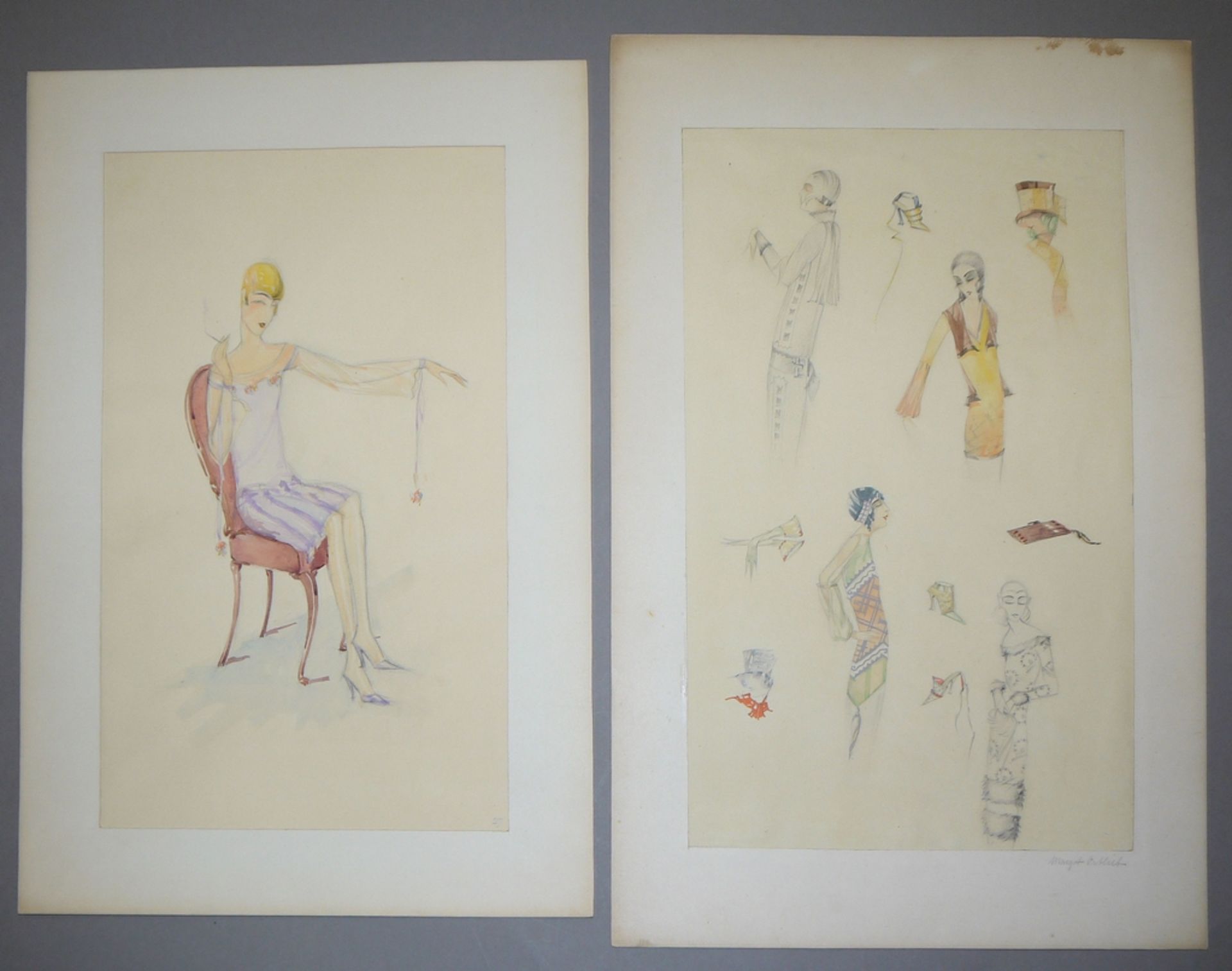 Margot Ortlieb, Six large, masterly fashion drawings of the 1920s - Image 3 of 4