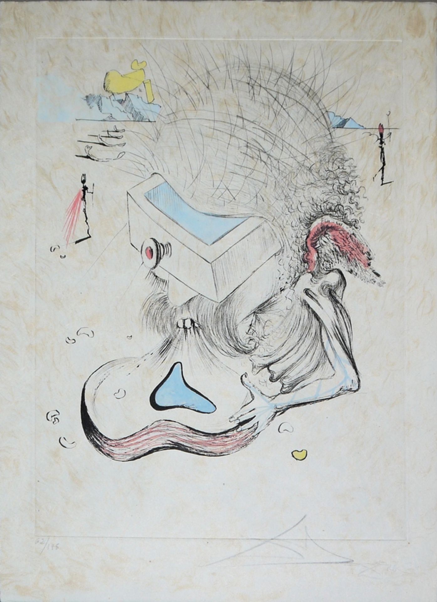 Salvador Dalí, 7 sheets from "Poèmes secrets d`Apollinaire", watercolour drypoint etchings on Japan - Image 8 of 8