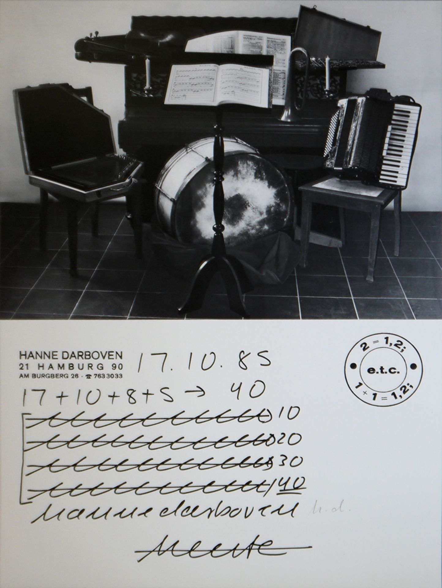 Hanne Darboven, Tageszettel, signed offset lithograph from 1985