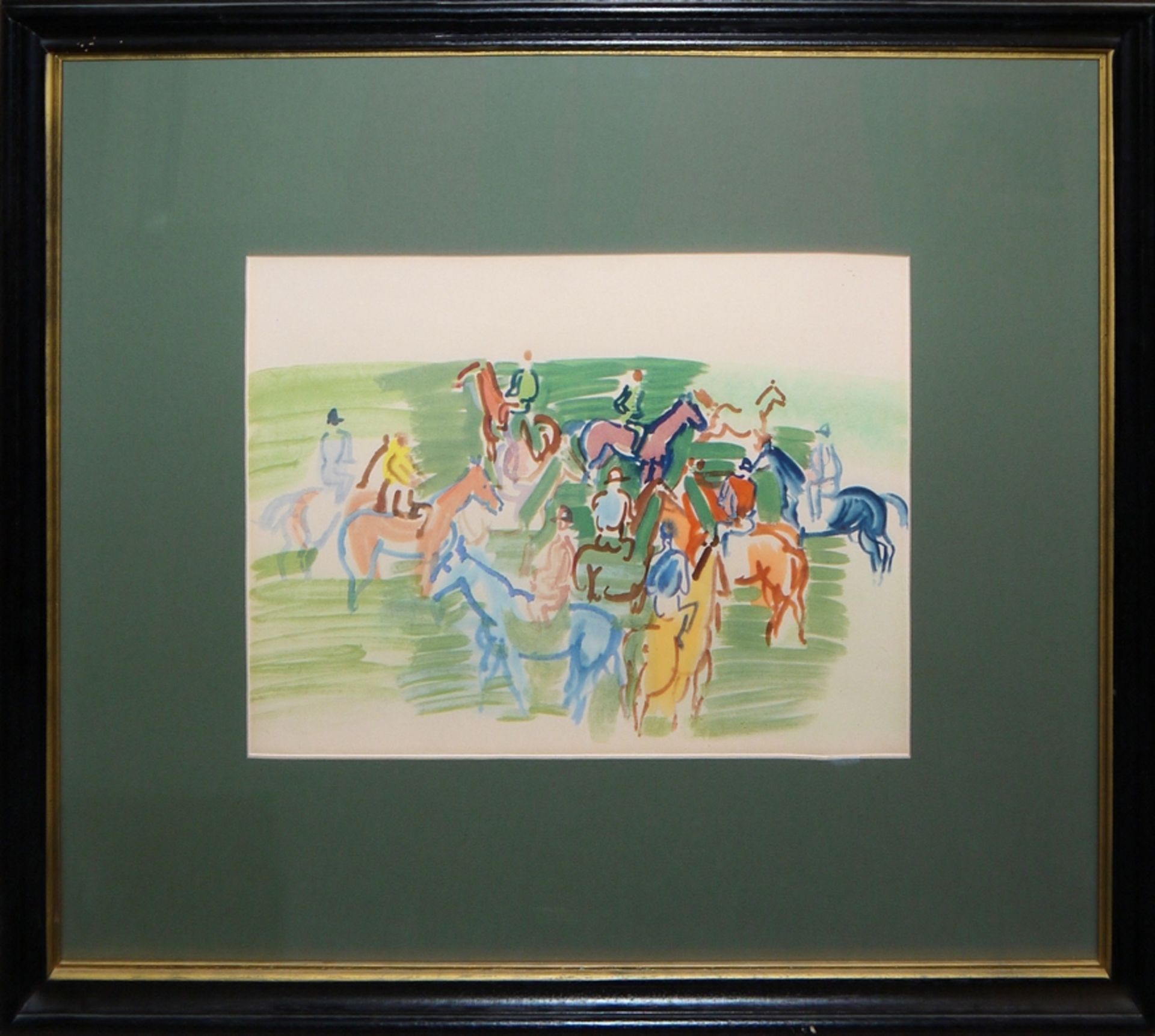 Raoul Dufy, "Paddock" (Riders in a Paddock), colour lithograph, framed