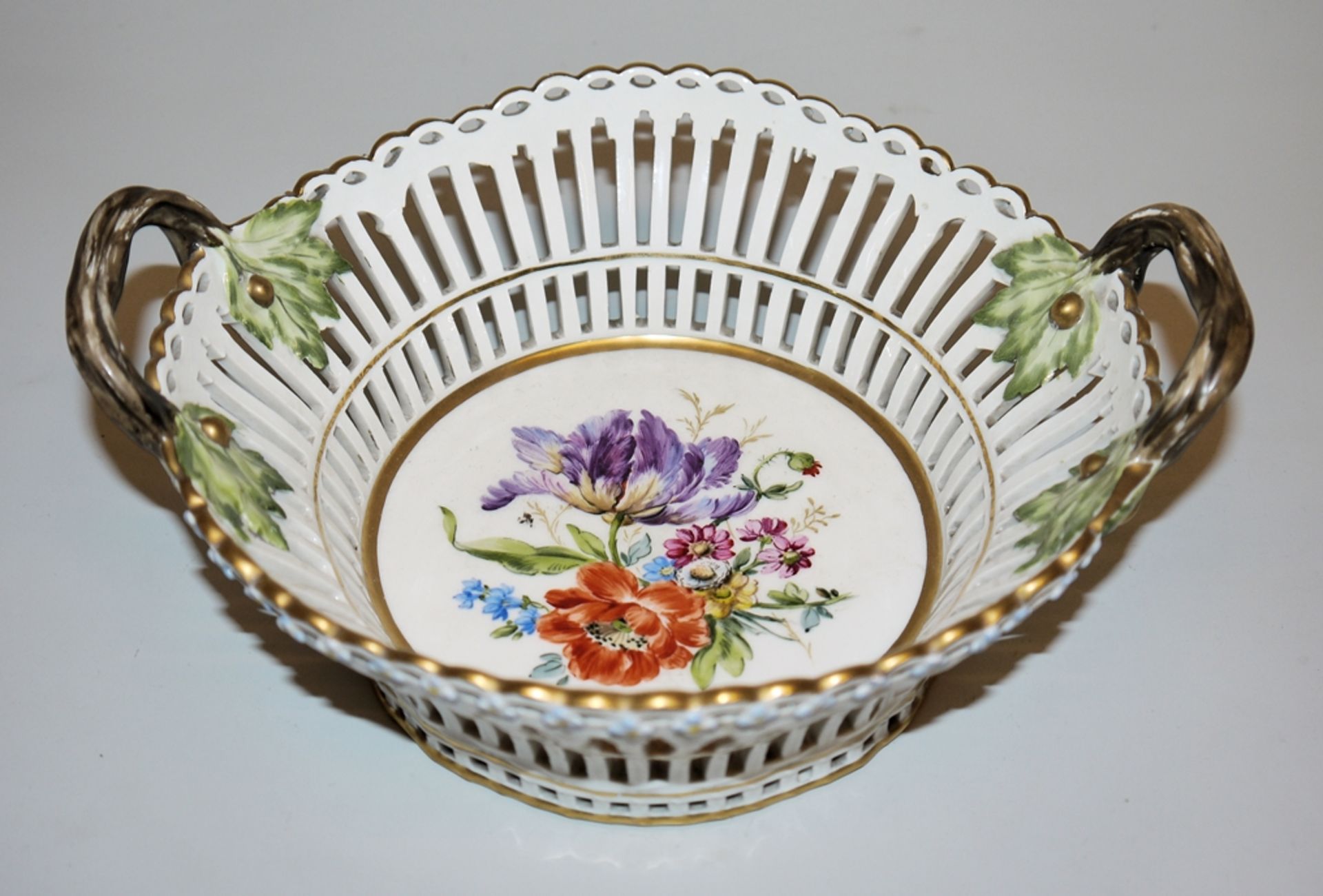 Porcelain basket bowl, KPM, early 20th century