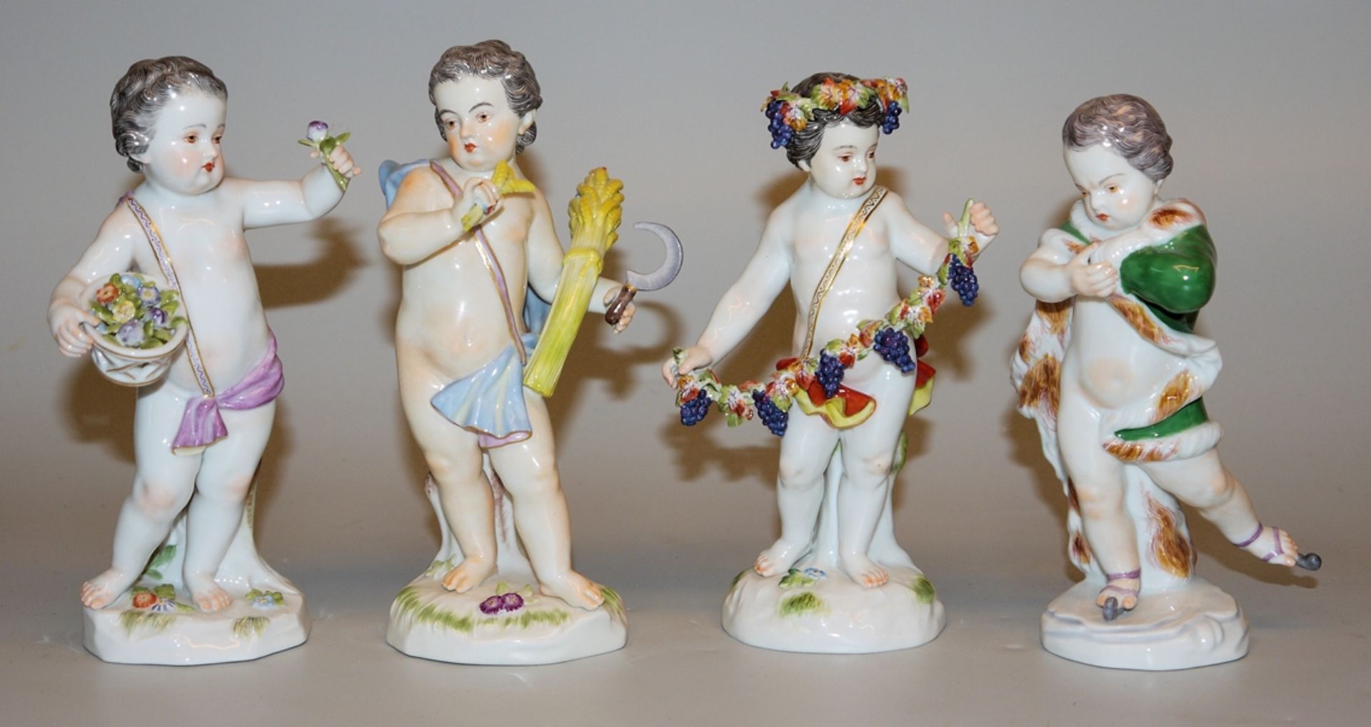 Four porcelain sculptures of putti "Four Seasons", Meissen, 1st choice