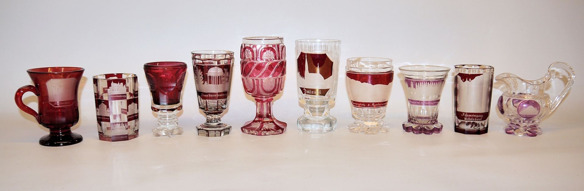 Ten view and bath glasses, Bohemia, 19th century