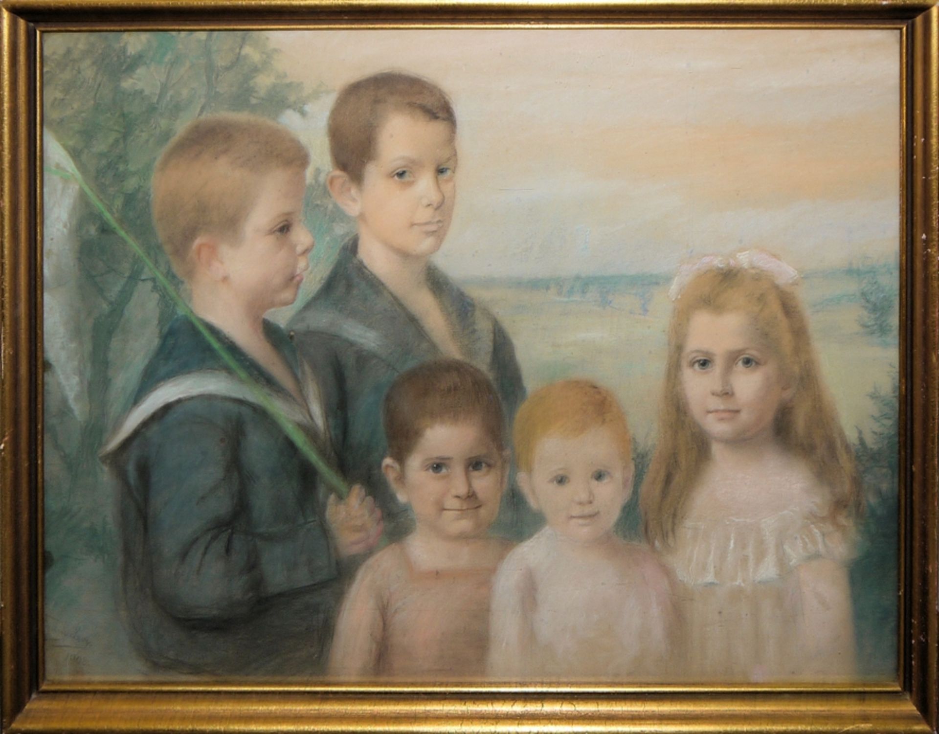 Fanny Levy, 5 children of the Jewish community Randegg/Konstanz, large pastel from 1909, framed und - Image 2 of 3