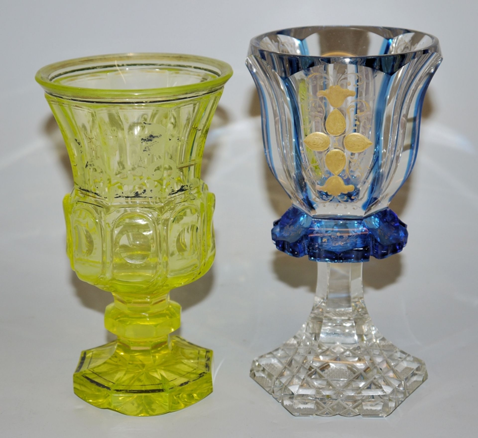 Two Bohemian Biedermeier foot cups circa 1840